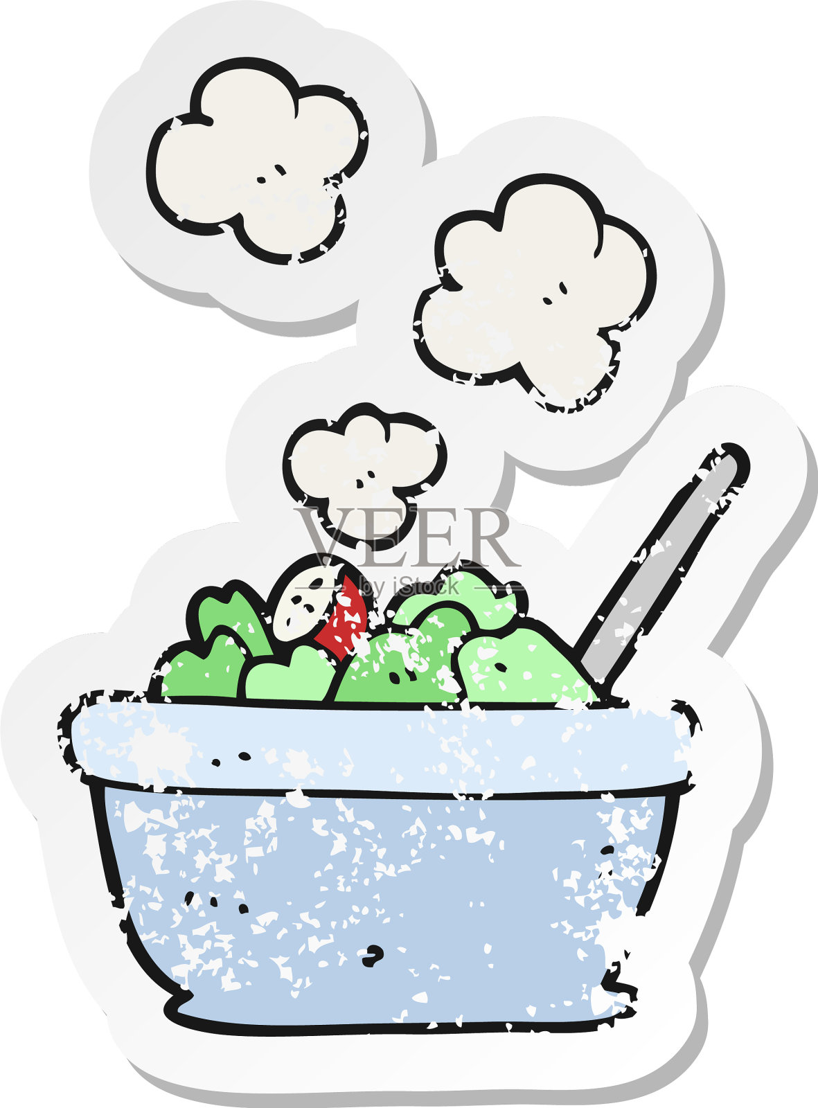 卡通沙拉的复古旧贴纸设计元素图片