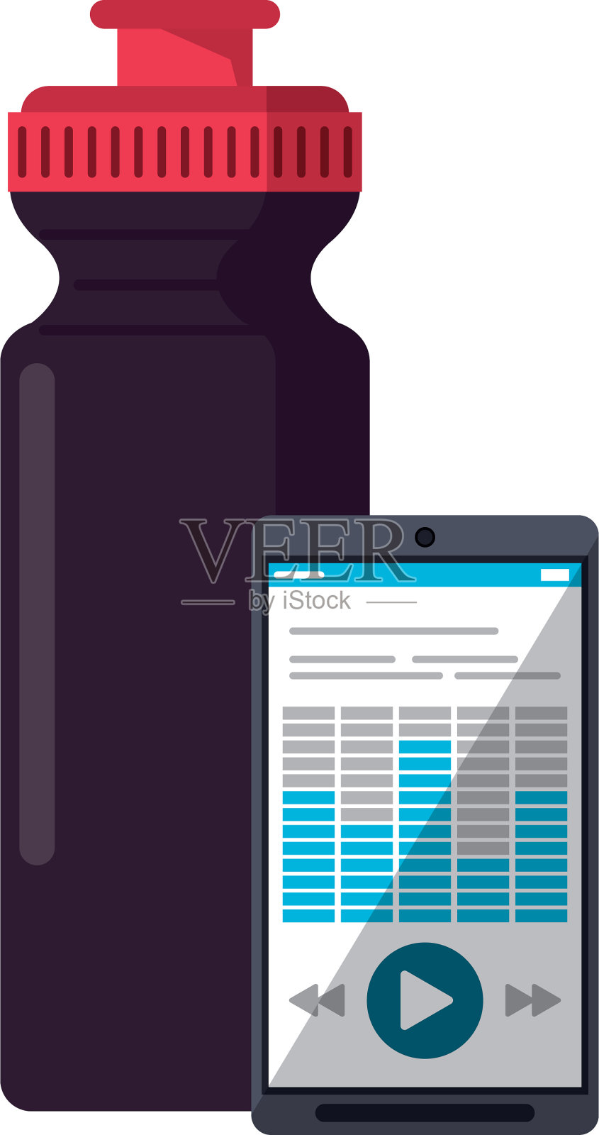 配有音乐和水瓶的智能手机插画图片素材