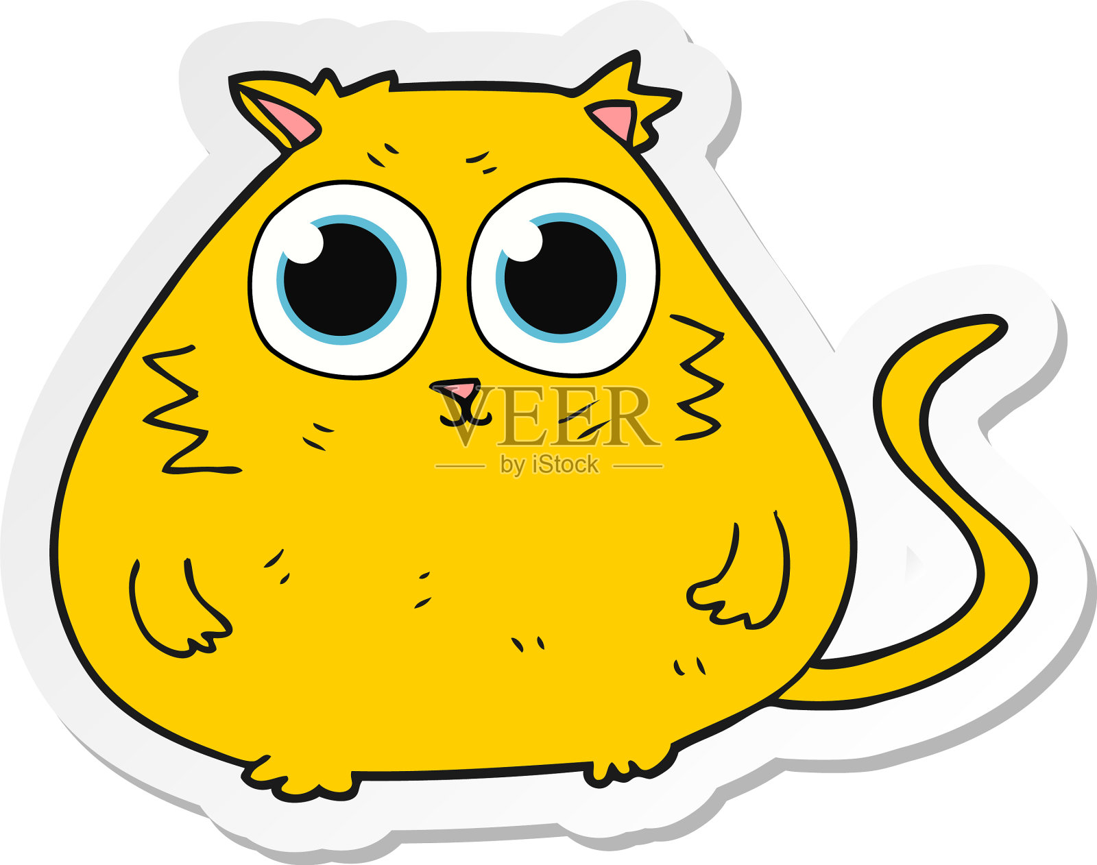 贴纸上有一只大眼睛的卡通猫设计元素图片