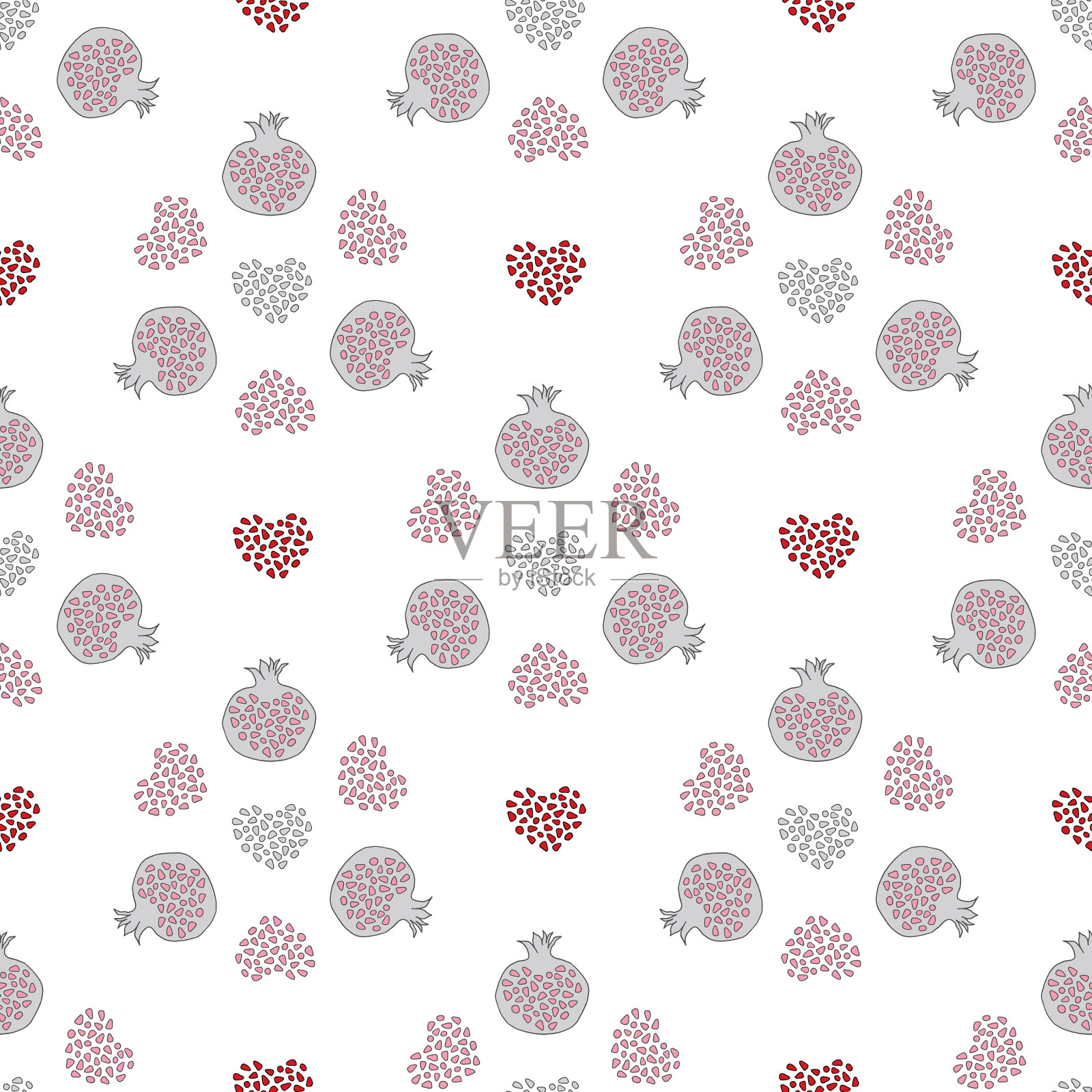 抽象的石榴和风格化的心形图案插画图片素材