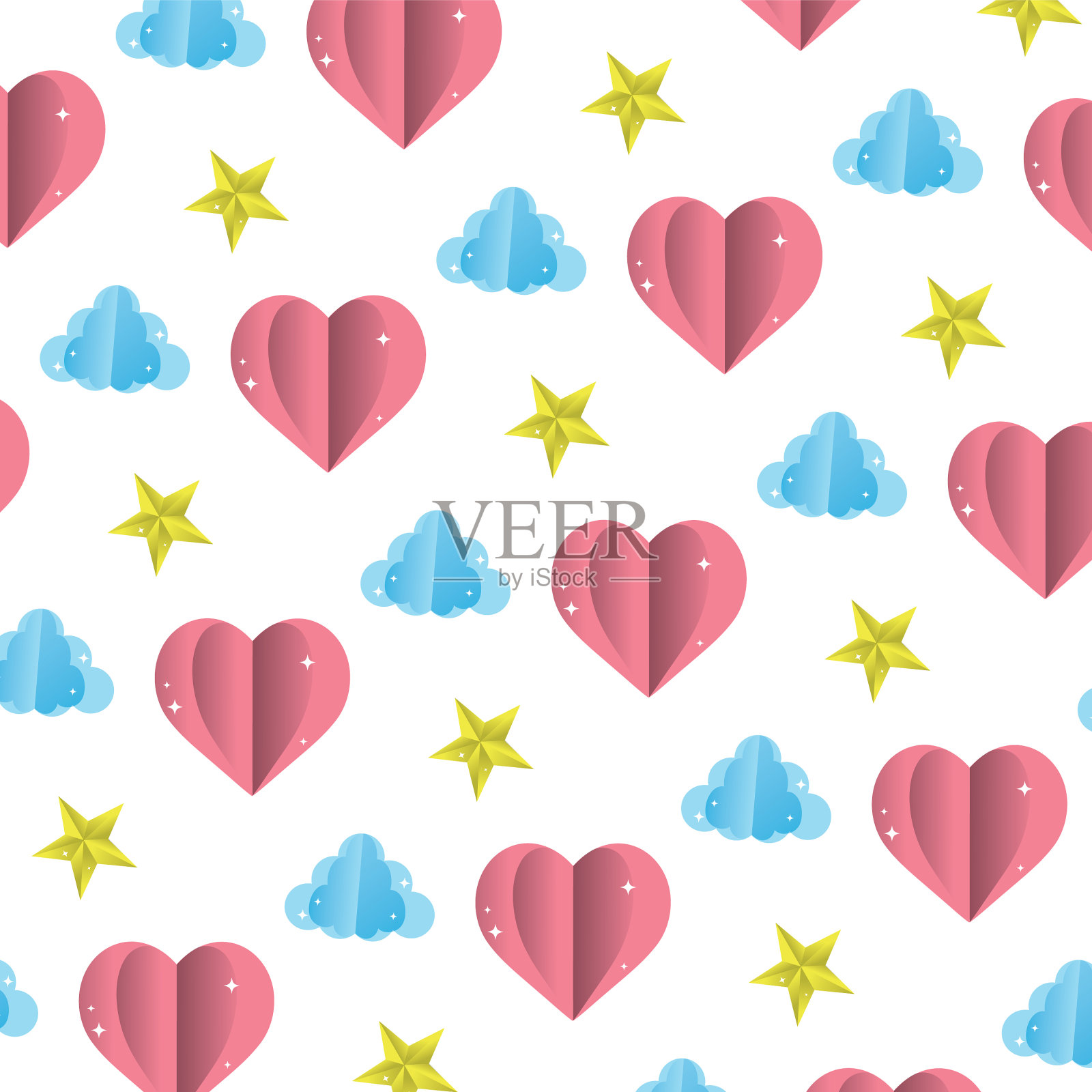 心和云与明亮的星星背景插画图片素材