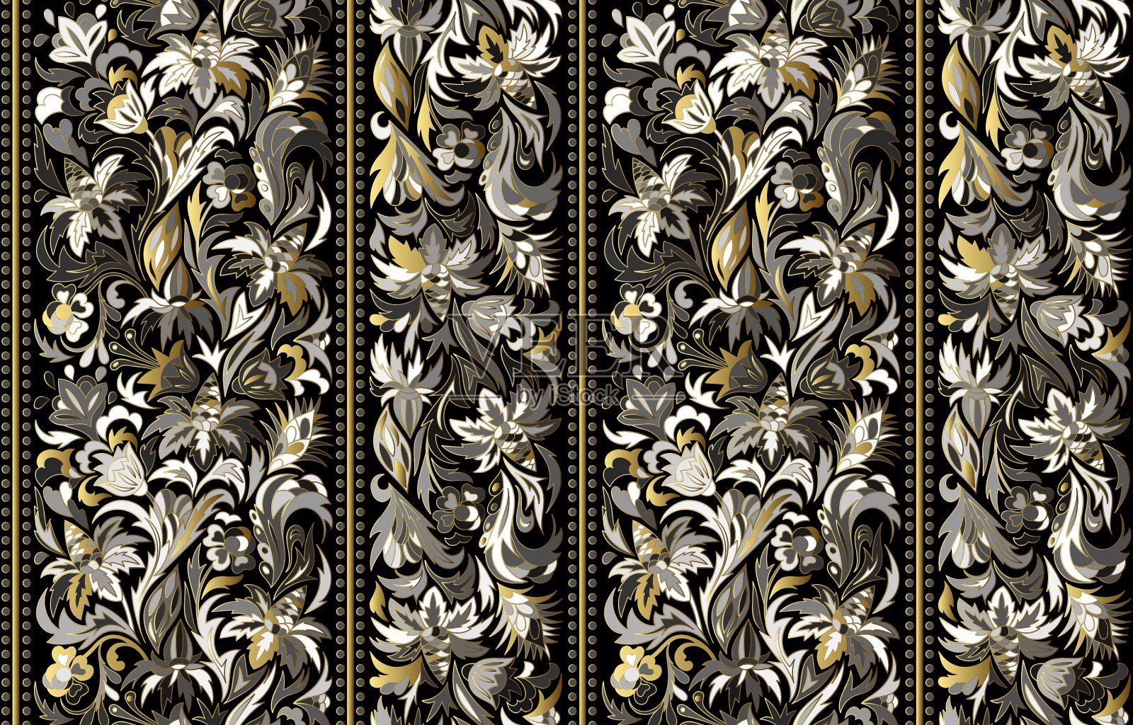 无缝图案与垂直条纹和花插画图片素材
