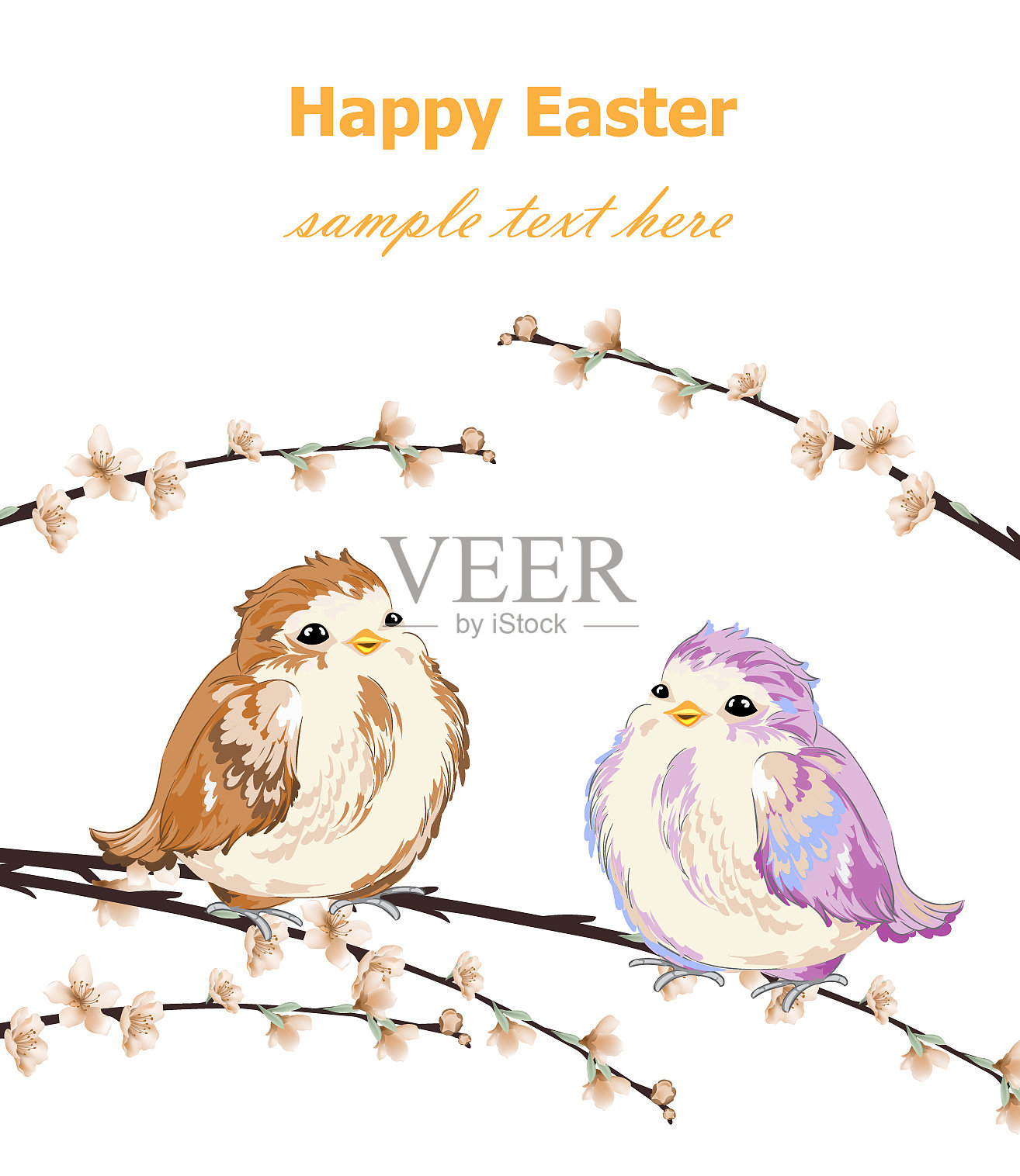 可爱的小麻雀复活节快乐卡片插画图片素材