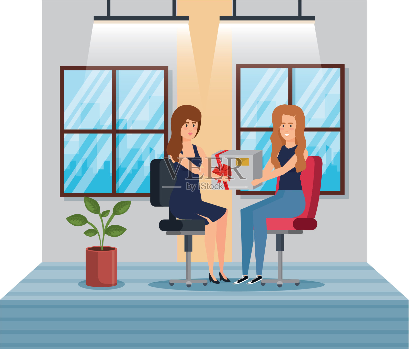 职场女性送礼插画图片素材