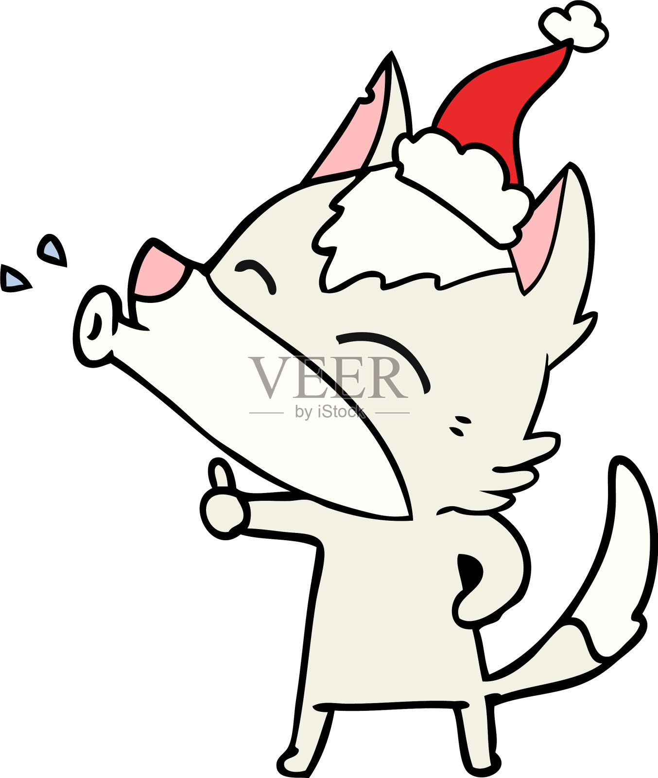 嚎叫的狼线画一个戴着圣诞老人的帽子设计元素图片