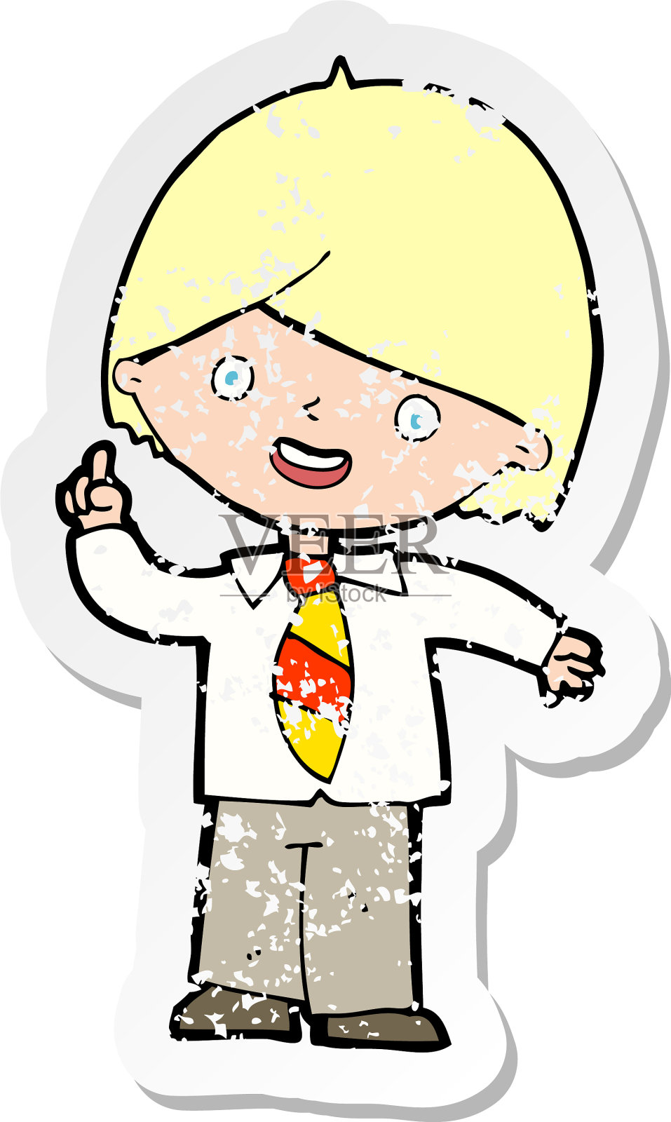 一个卡通学校男孩的复古旧贴纸设计元素图片