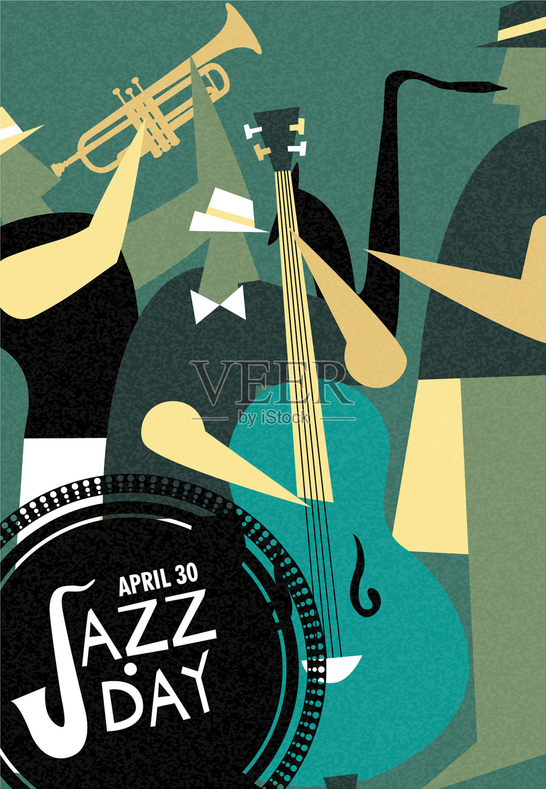 国际爵士日现场音乐的复古海报插画图片素材