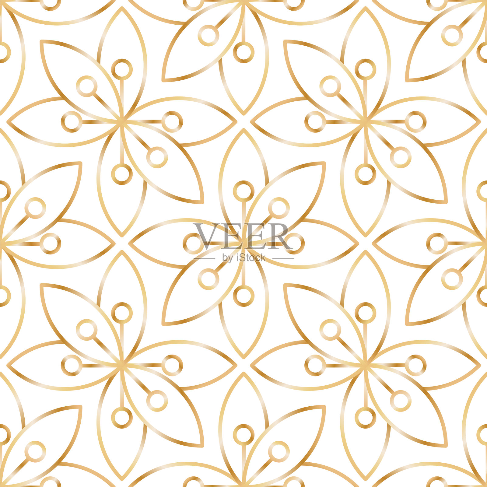 无缝线性金色花图案上的白色插画图片素材