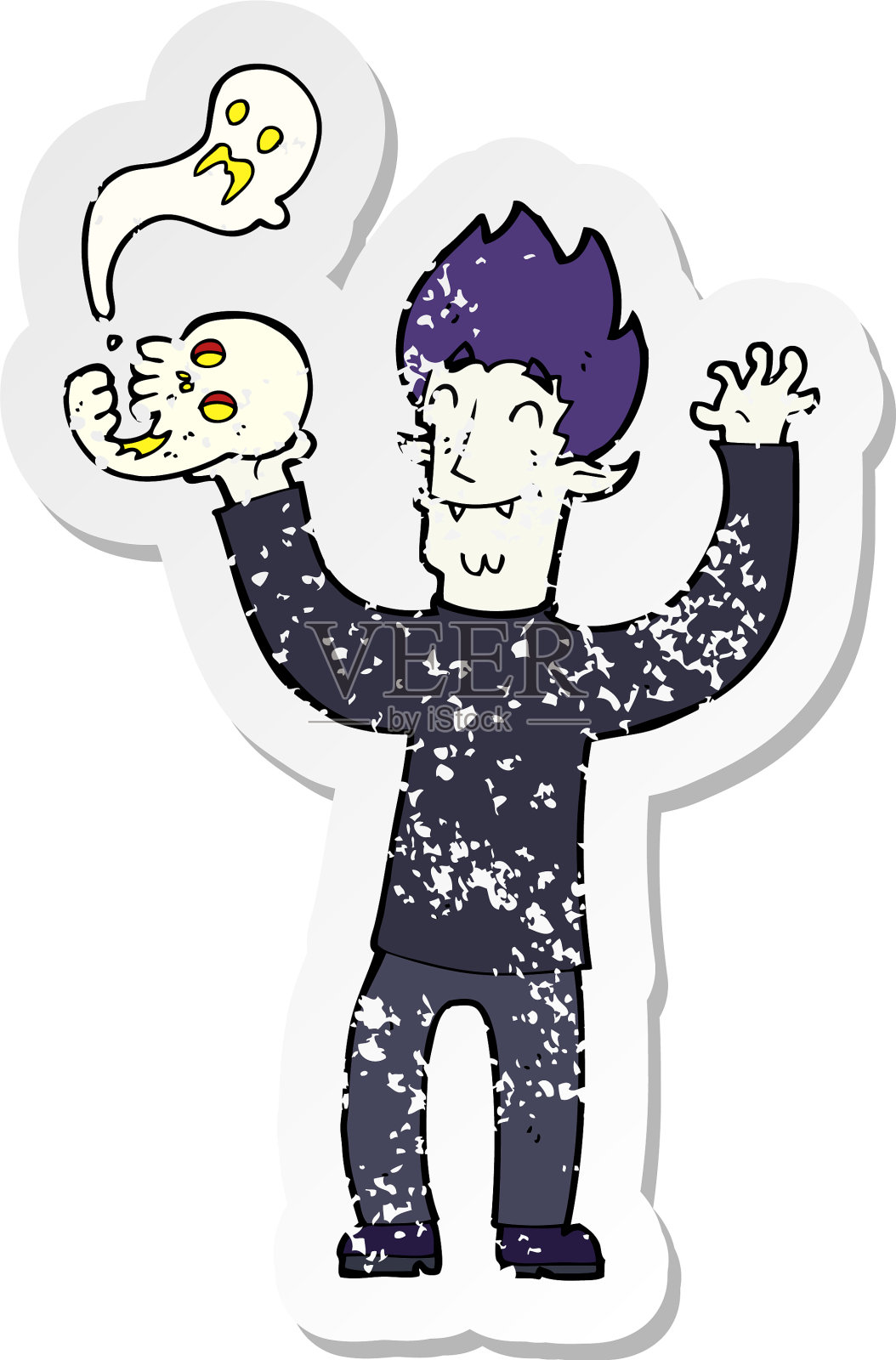 复古心疼贴纸的卡通鬼魅设计元素图片