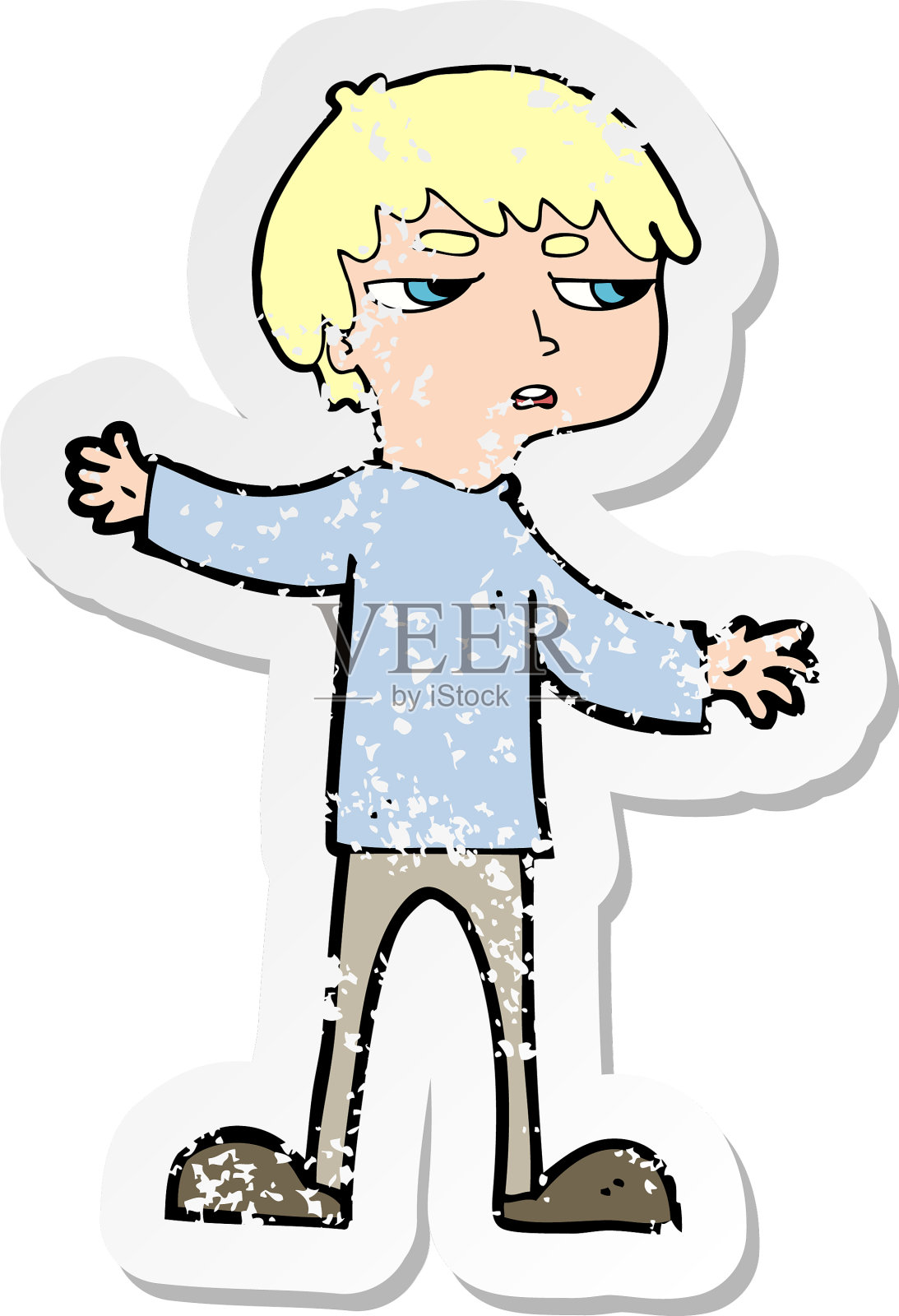 一个生气的卡通男孩的复古苦恼贴纸设计元素图片