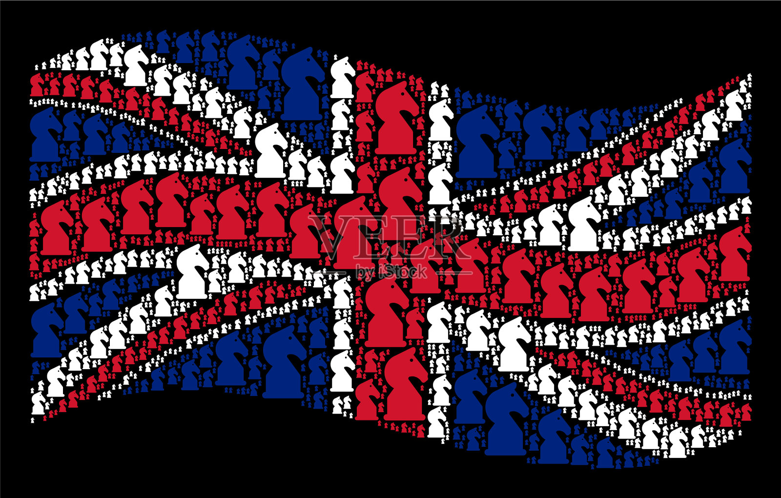 挥舞着英国国旗拼贴的象棋马插画图片素材