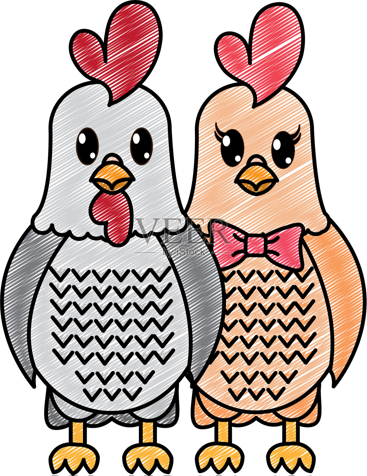 鸡磨碎和母鸡配对可爱的动物设计元素图片