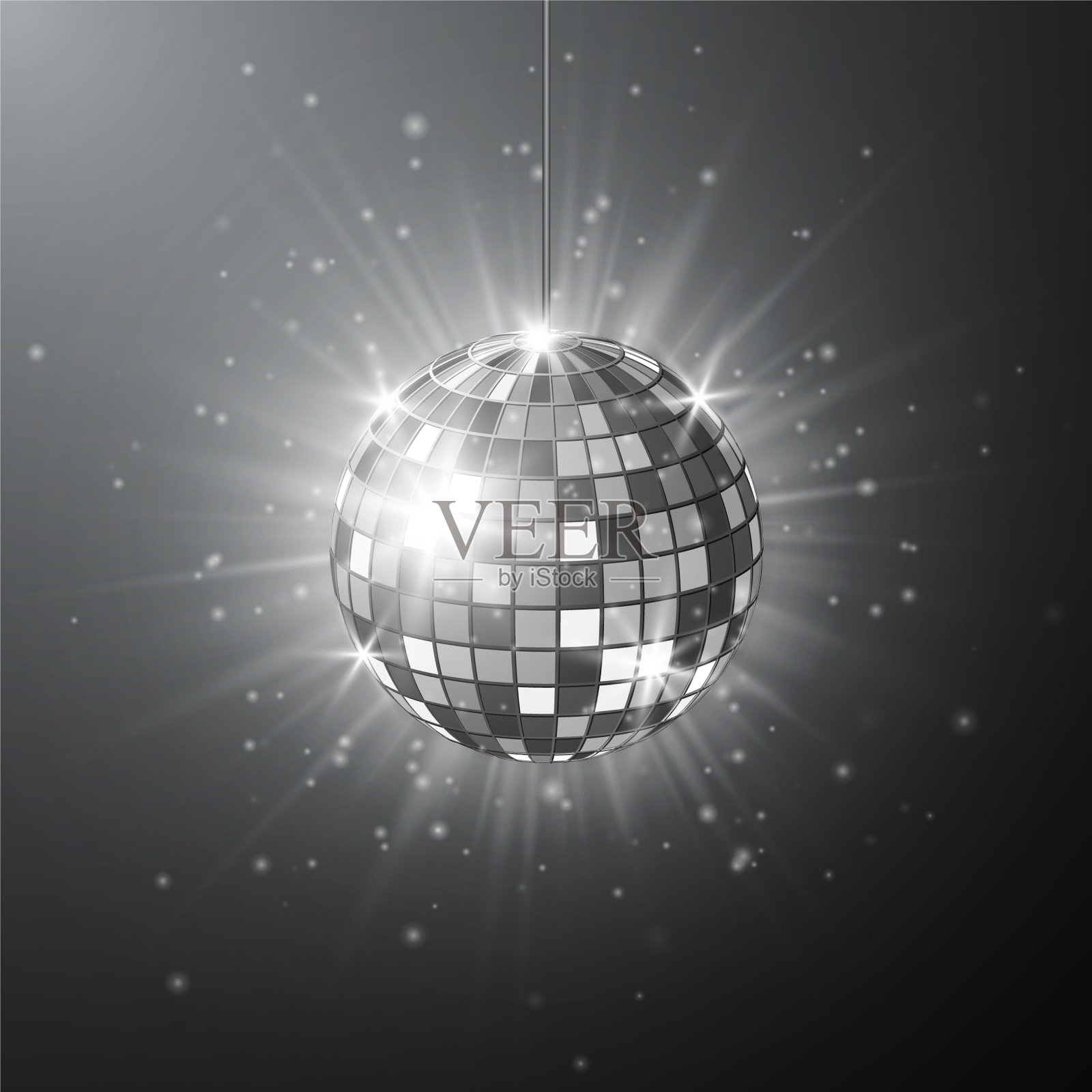 迪斯科或镜子球与明亮的光线，音乐和插画图片素材