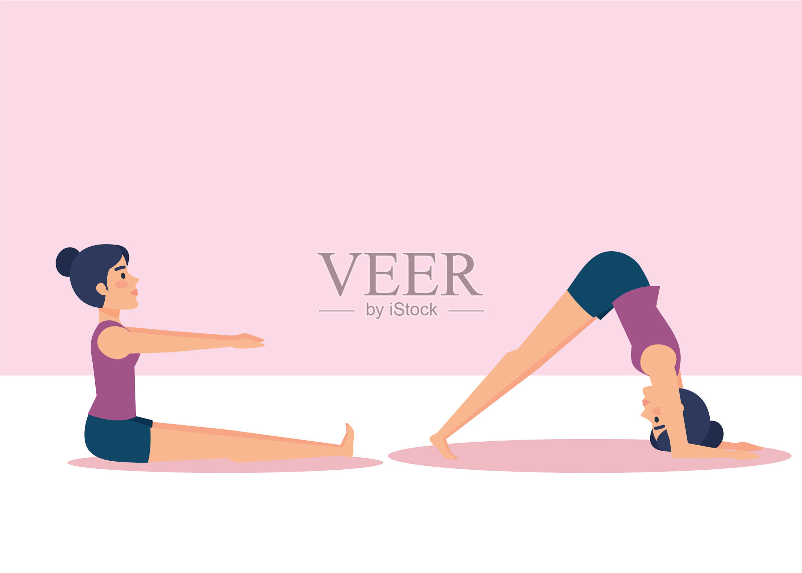 一组女孩做瑜伽设计插画图片素材