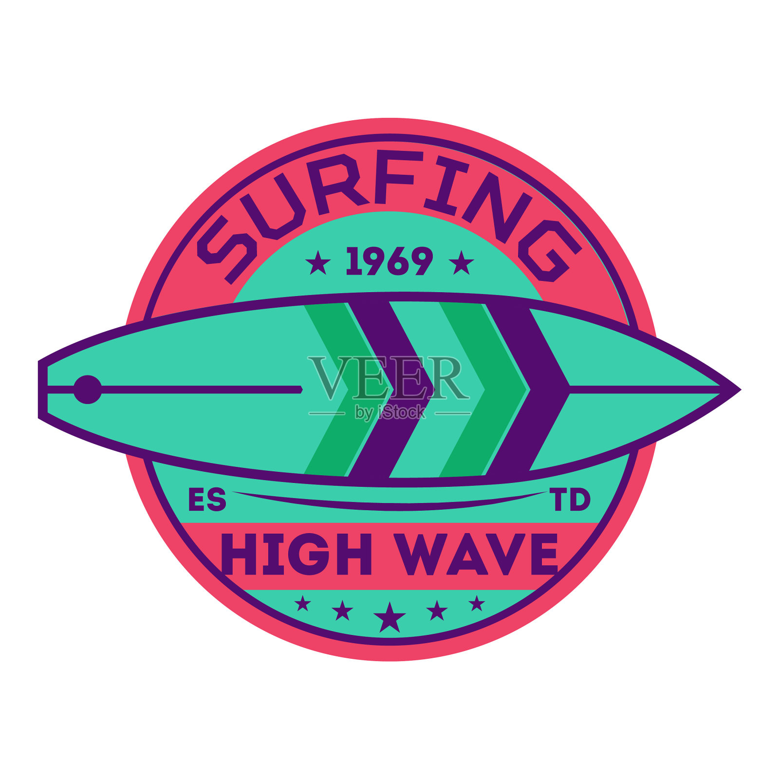 高浪冲浪复古标签插画图片素材