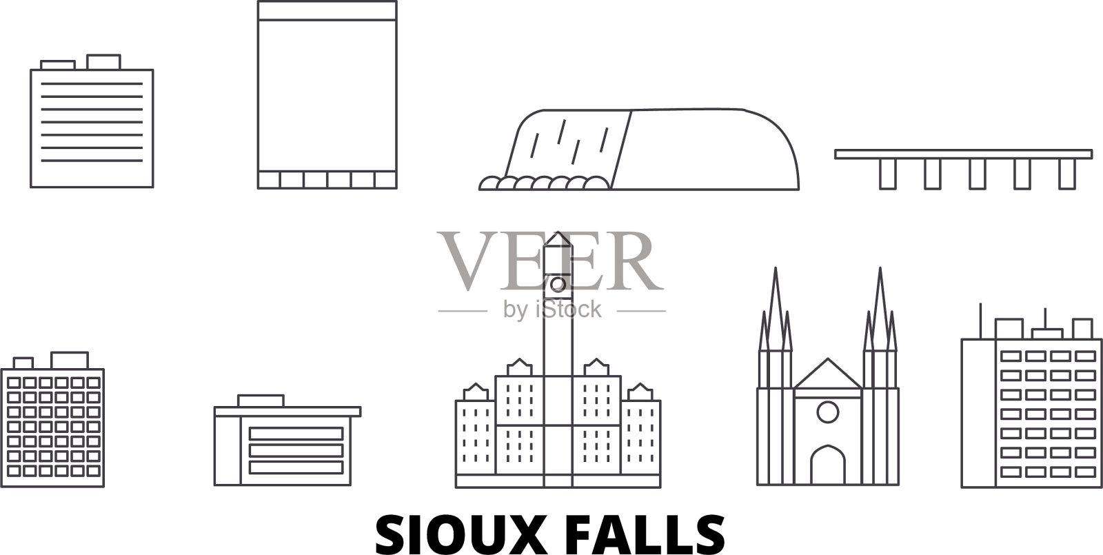 美国苏瀑线旅游天际线设置插画图片素材