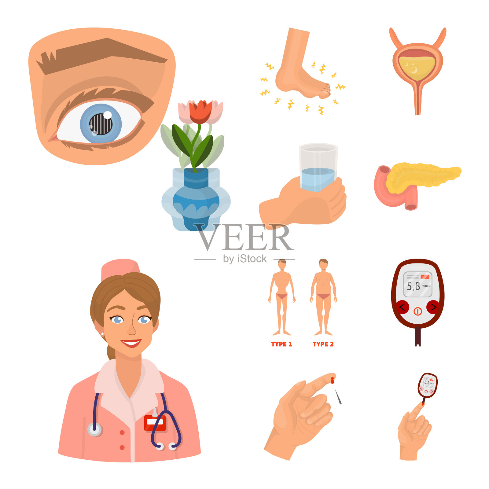 糖尿病与糖尿病标志的孤立对象插画图片素材