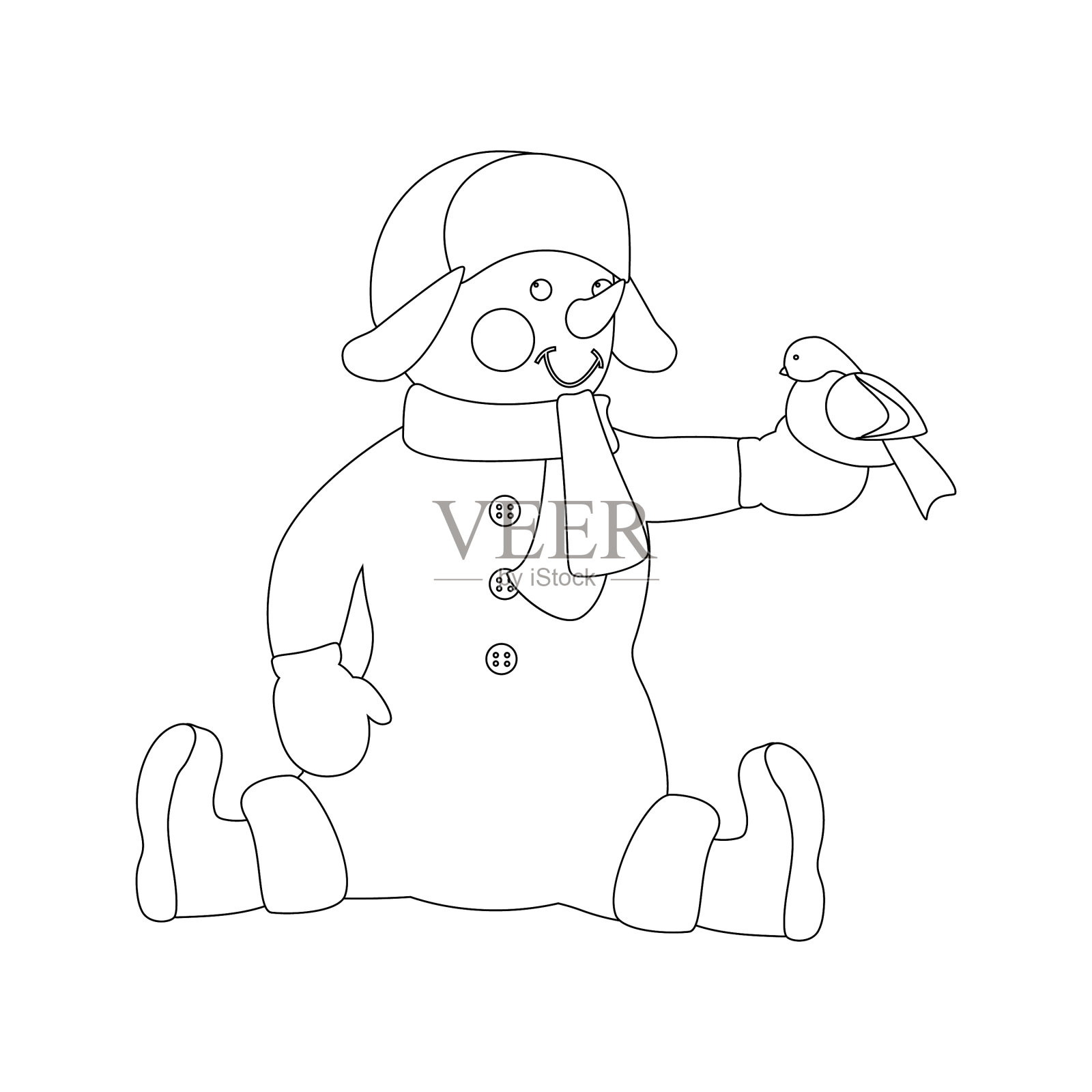 雪人与鸟类着色页设计元素图片