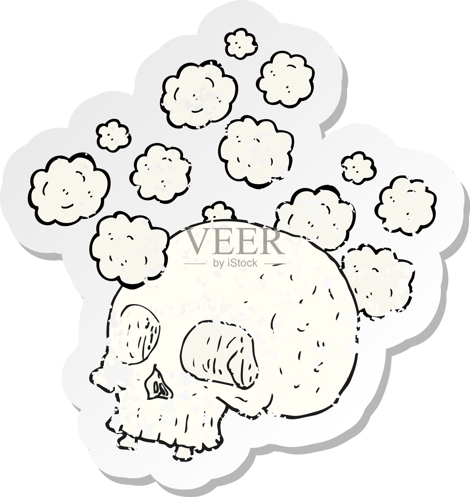 一个卡通旧头骨的复古旧贴纸设计元素图片