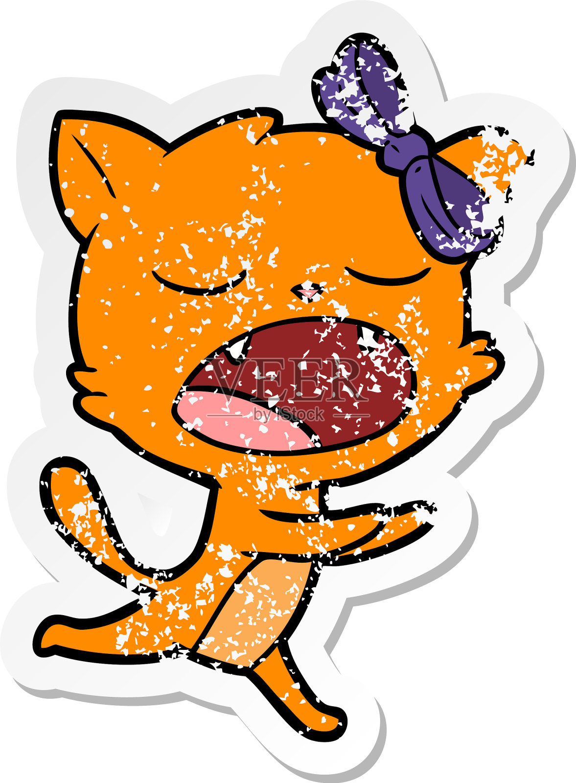 一个打呵欠的卡通猫的苦恼贴纸设计元素图片