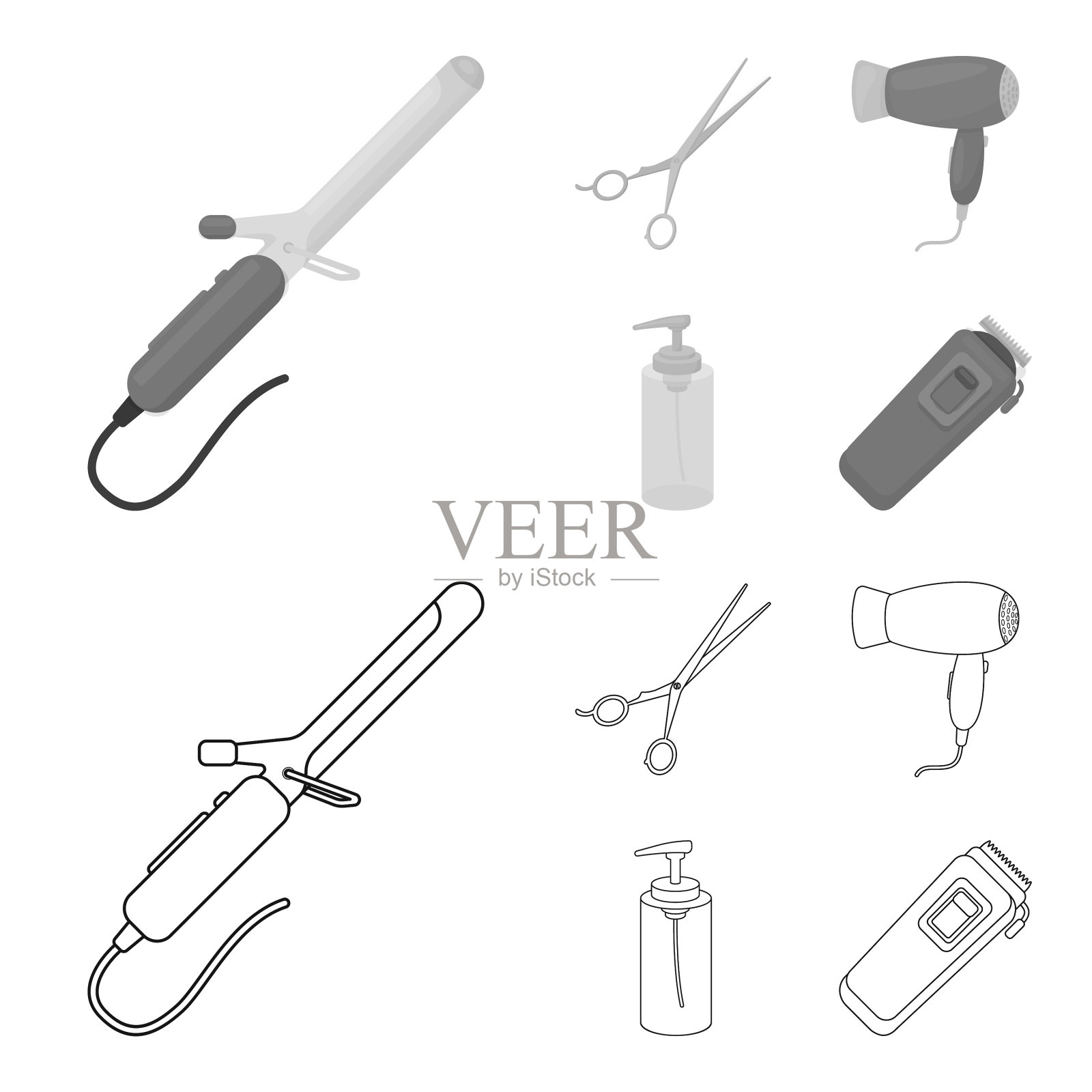 吹风机吹风机乳液剪刀插画图片素材