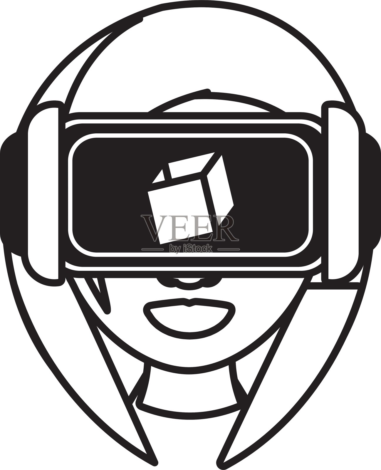 女孩虚拟现实眼镜3d技术轮廓插画图片素材