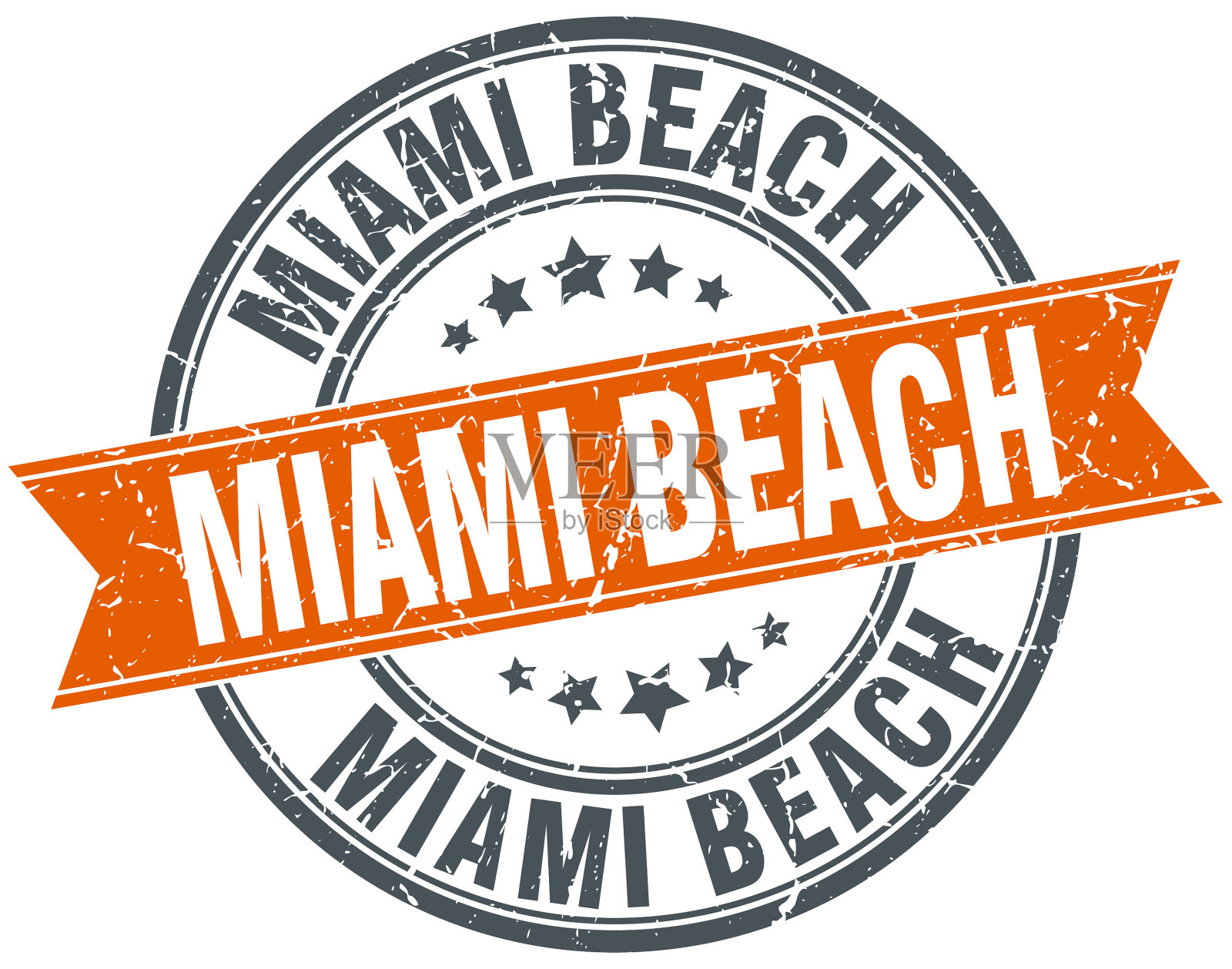 迈阿密海滩红色圆形垃圾复古缎带邮票插画图片素材