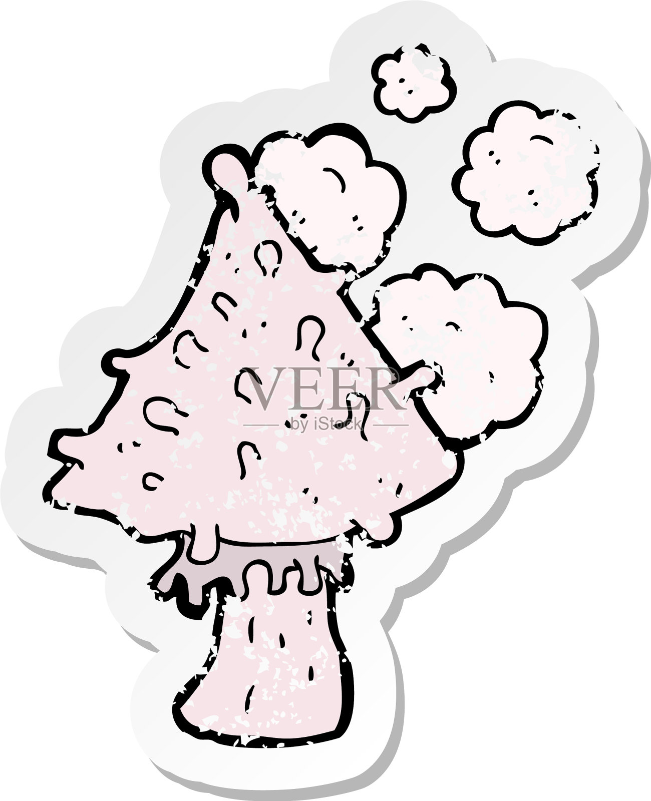 一个卡通蘑菇的复古心疼贴纸设计元素图片