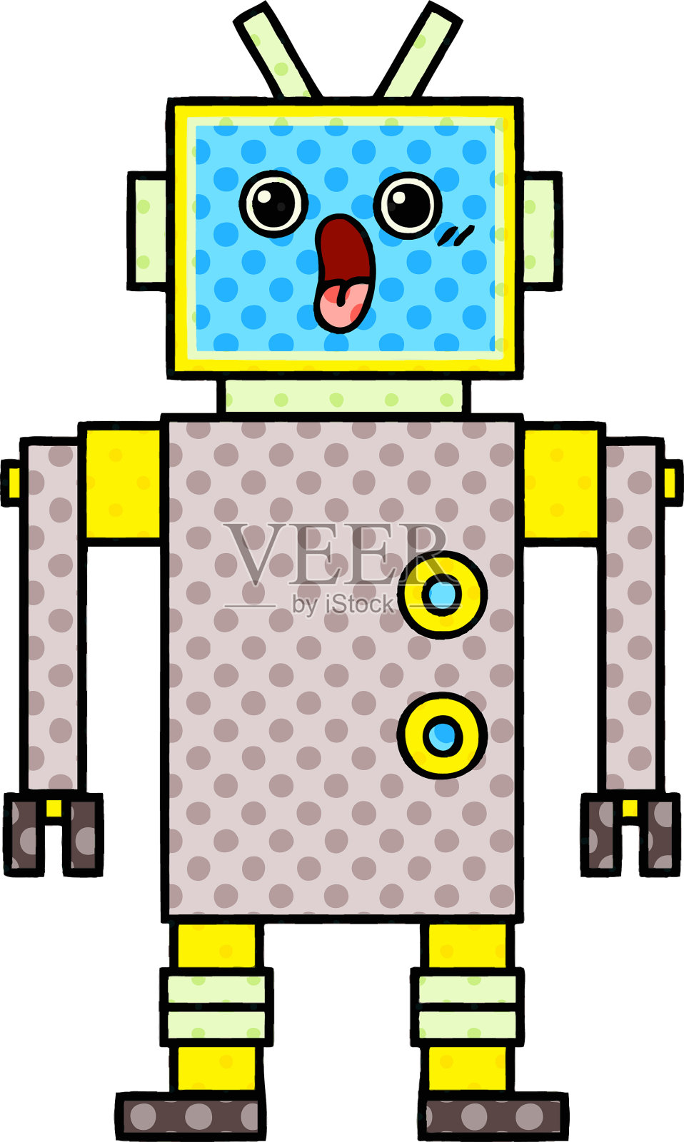 漫画书风格的卡通机器人设计元素图片