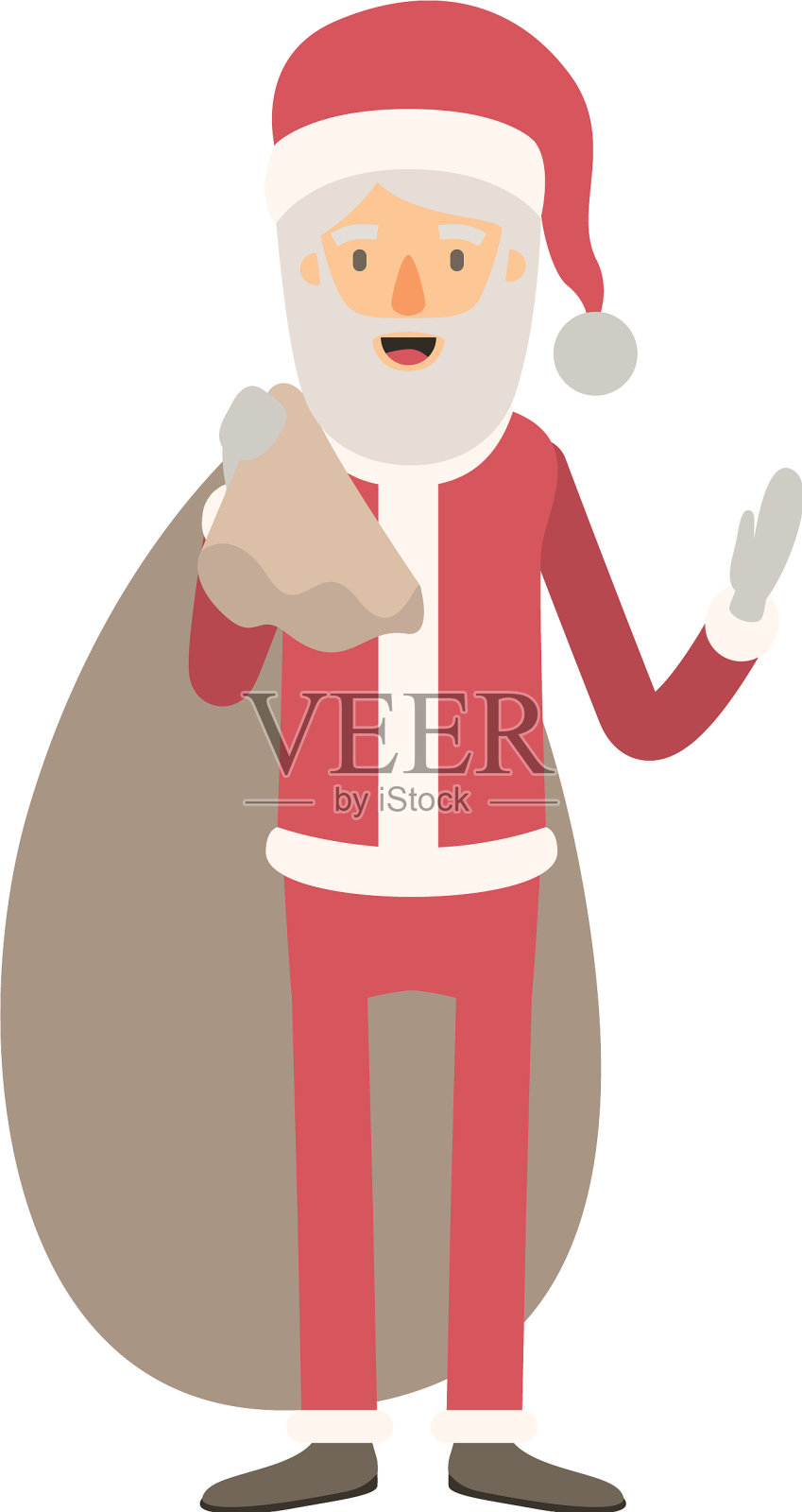 圣诞老人漫画满身带礼物袋的帽子插画图片素材