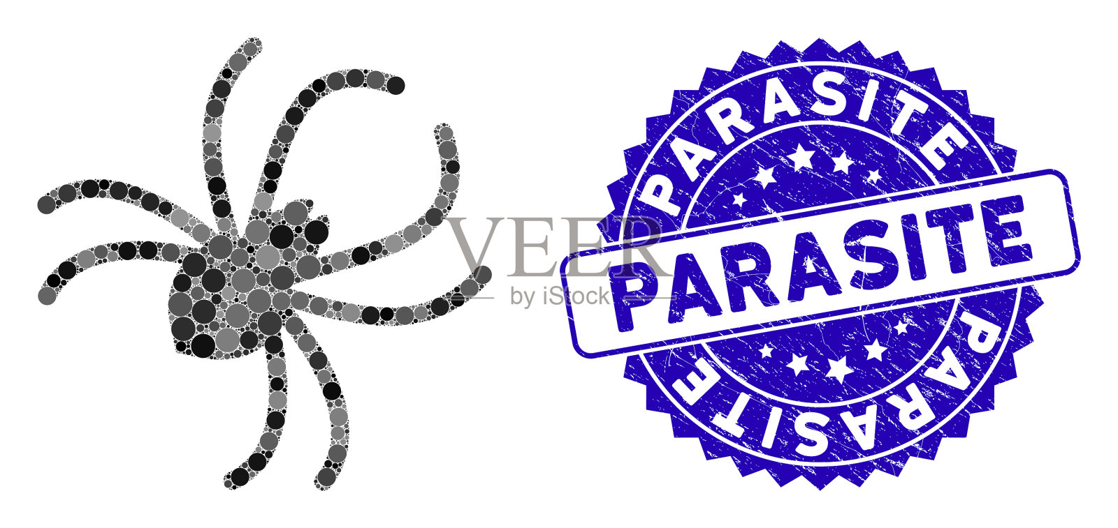 马赛克寄生虫蜘蛛图标与垃圾寄生虫插画图片素材