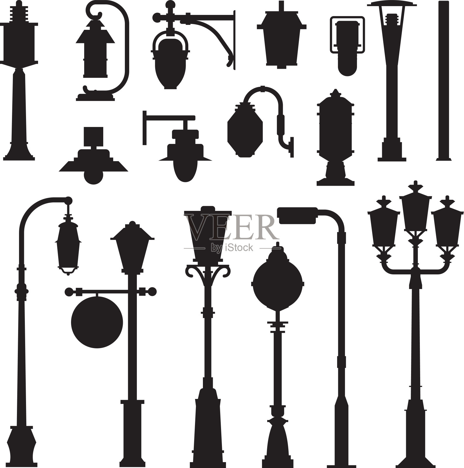 街灯和灯柱的图标插画图片素材