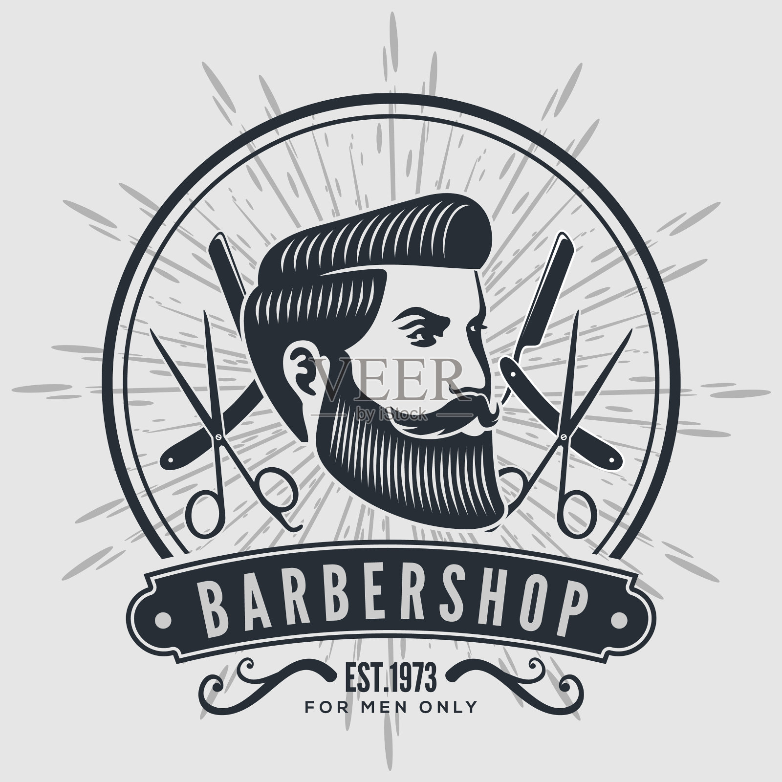 理发店的老式标签徽章或会徽插画图片素材