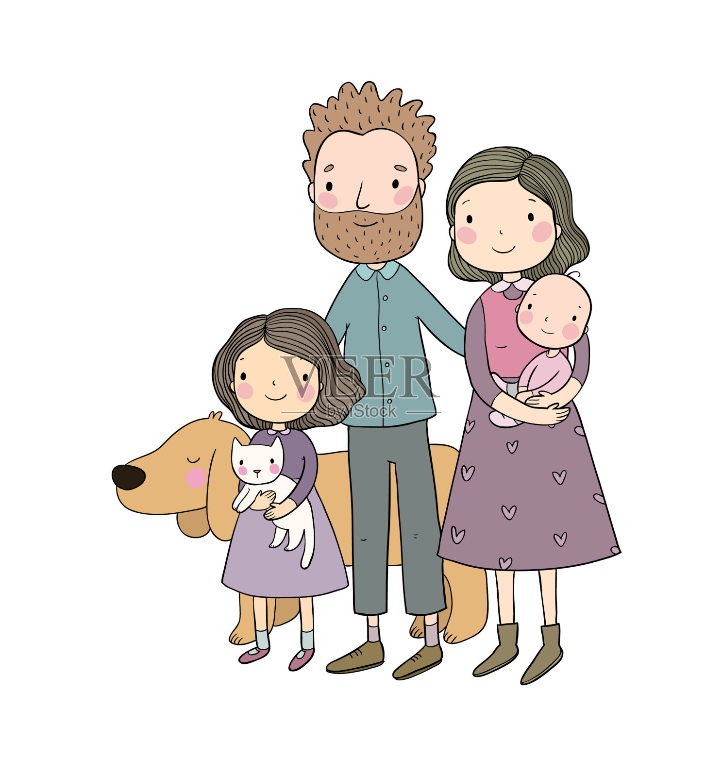 一个幸福的家庭，父母和孩子可爱设计元素图片