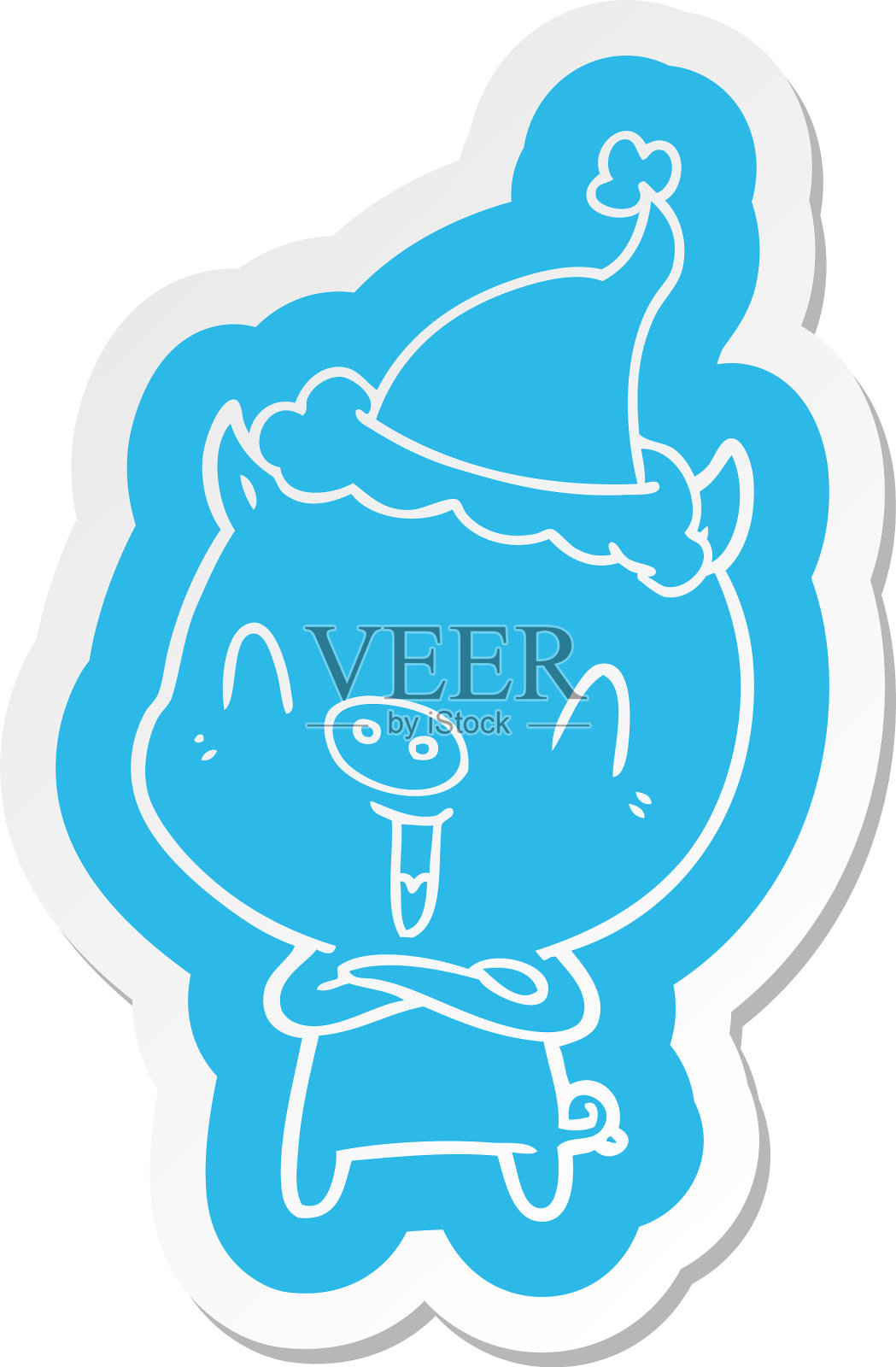 一只戴着圣诞老人帽子的小猪的快乐卡通贴纸设计元素图片