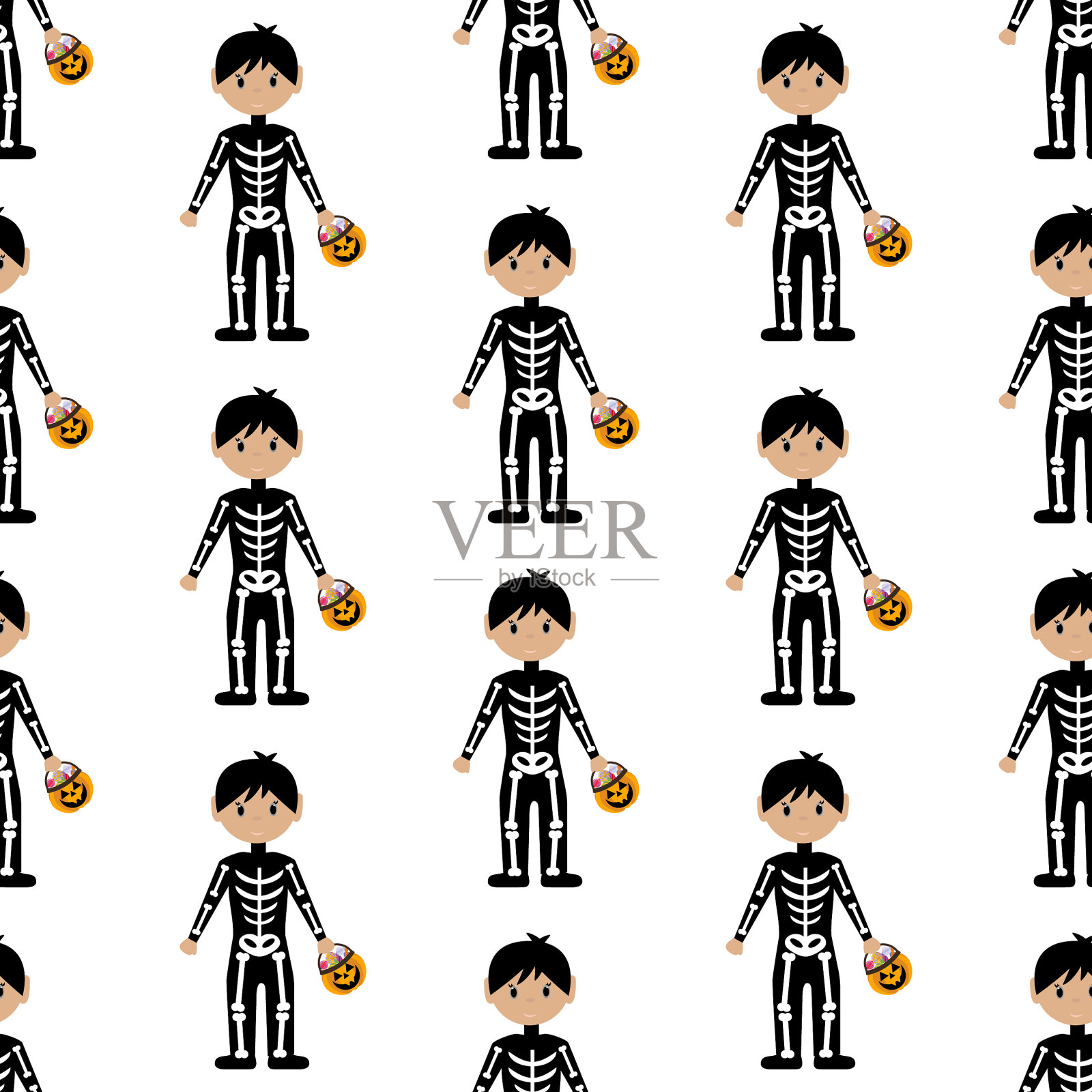 骷髅万圣节服装图案插画图片素材
