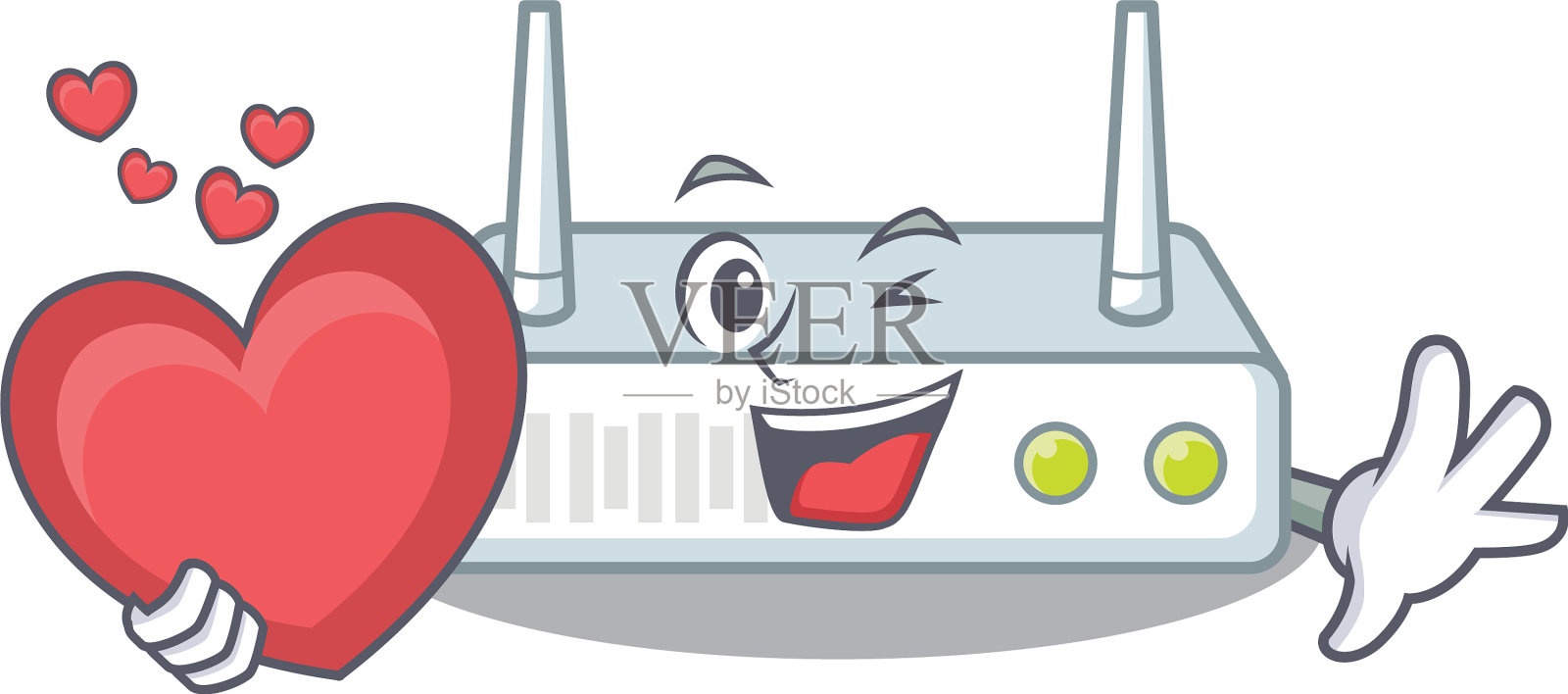 与心脏路由器隔离与吉祥物设计元素图片