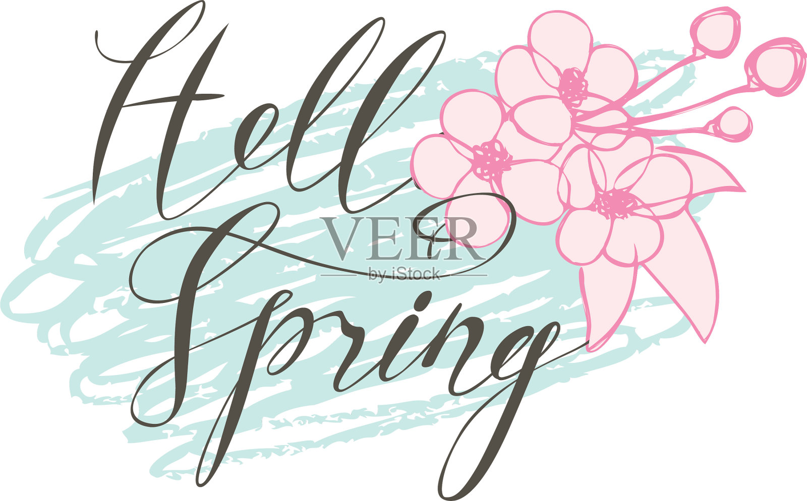 手写体题词你好春天与鲜花设计元素图片