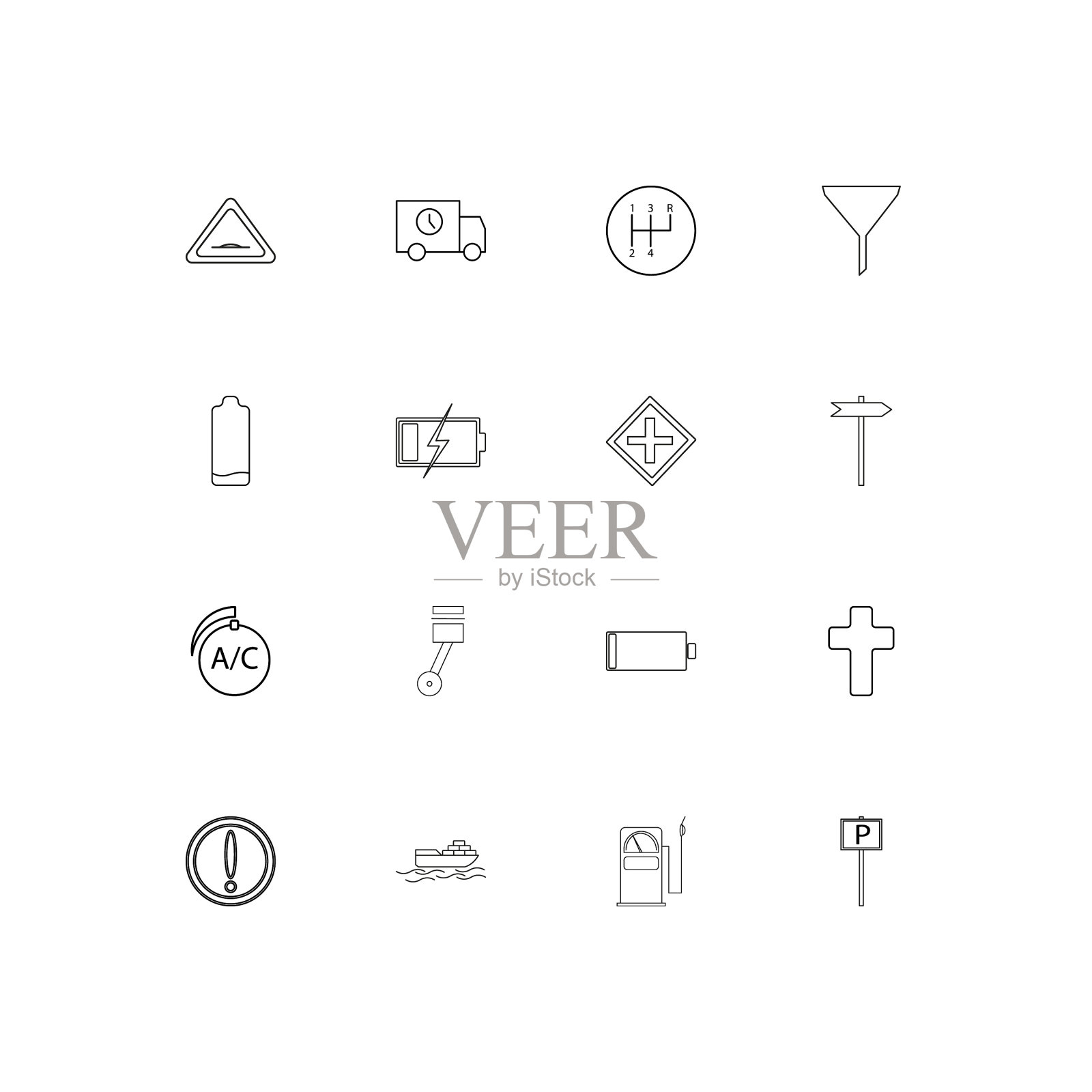 汽车和交通线形细长图标集图标素材