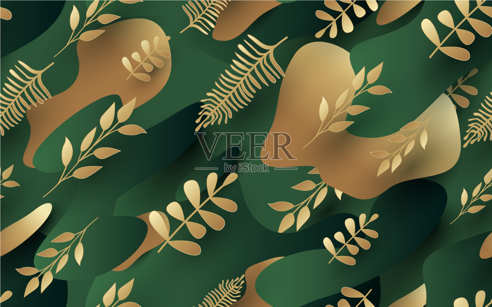 金叶图案豪华绿色和金色插画图片素材
