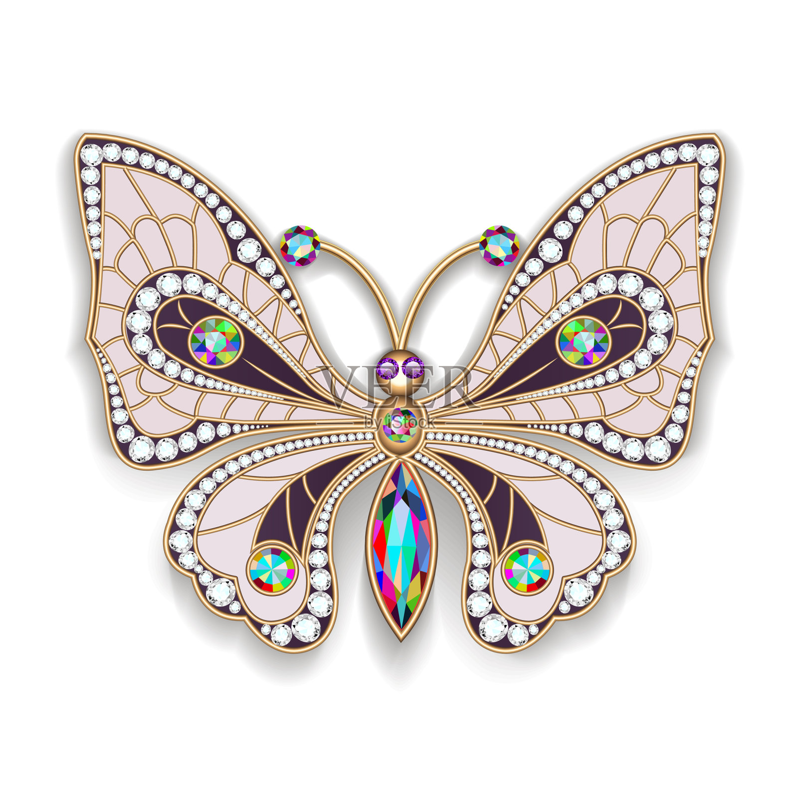 珠宝金蝴蝶在宝石中美丽设计元素图片