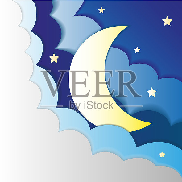 纸天空，云，月亮和星星插画图片素材