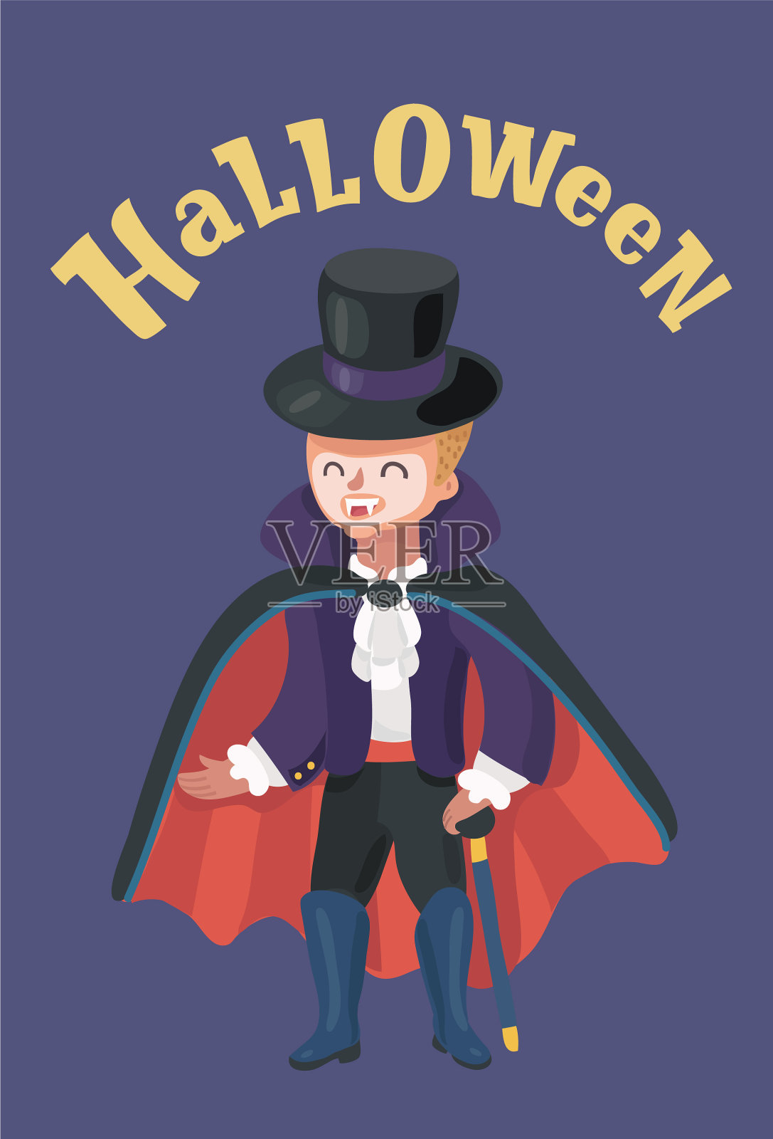 万圣节小男孩装扮成吸血鬼插画图片素材