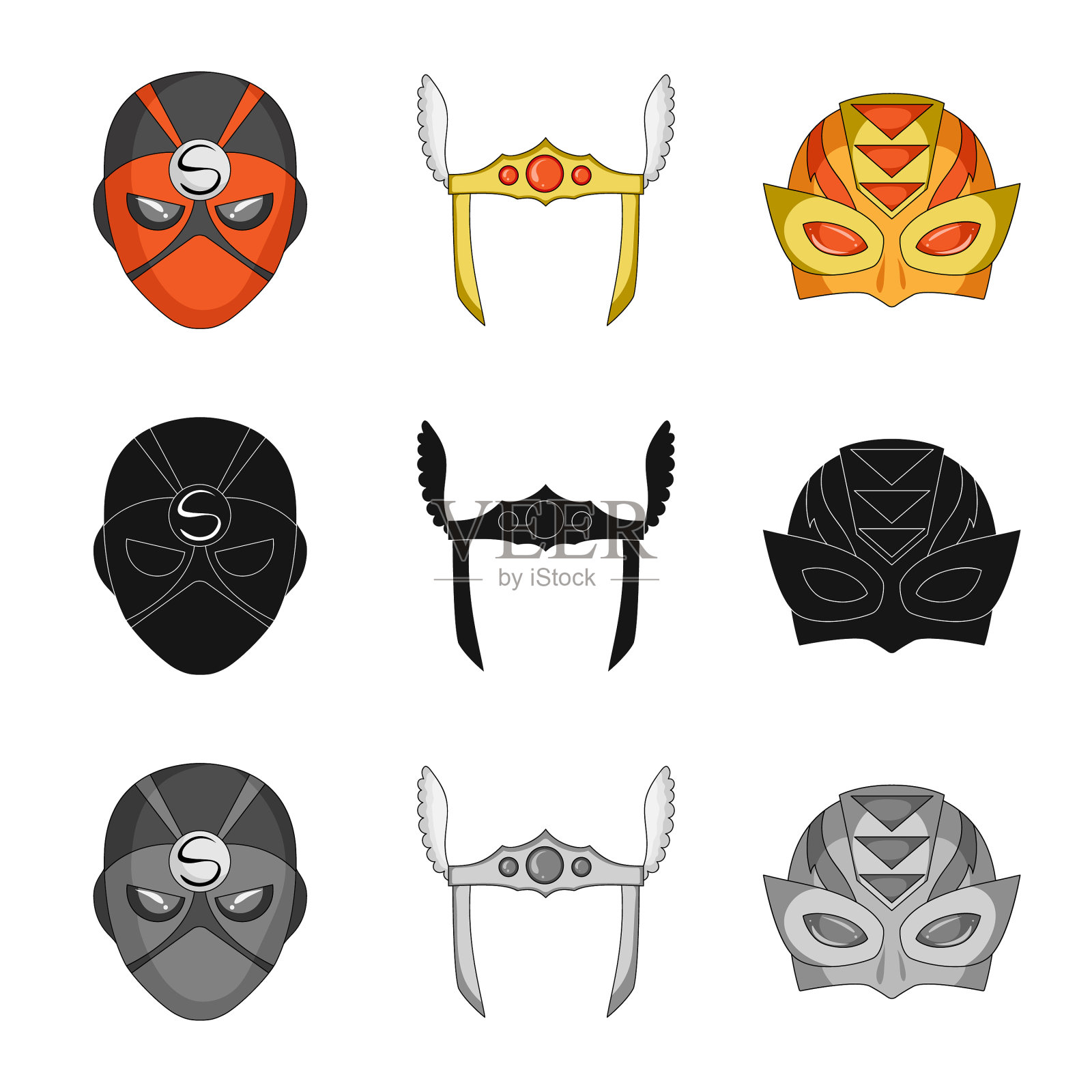 设计的英雄和面具标志的集合插画图片素材