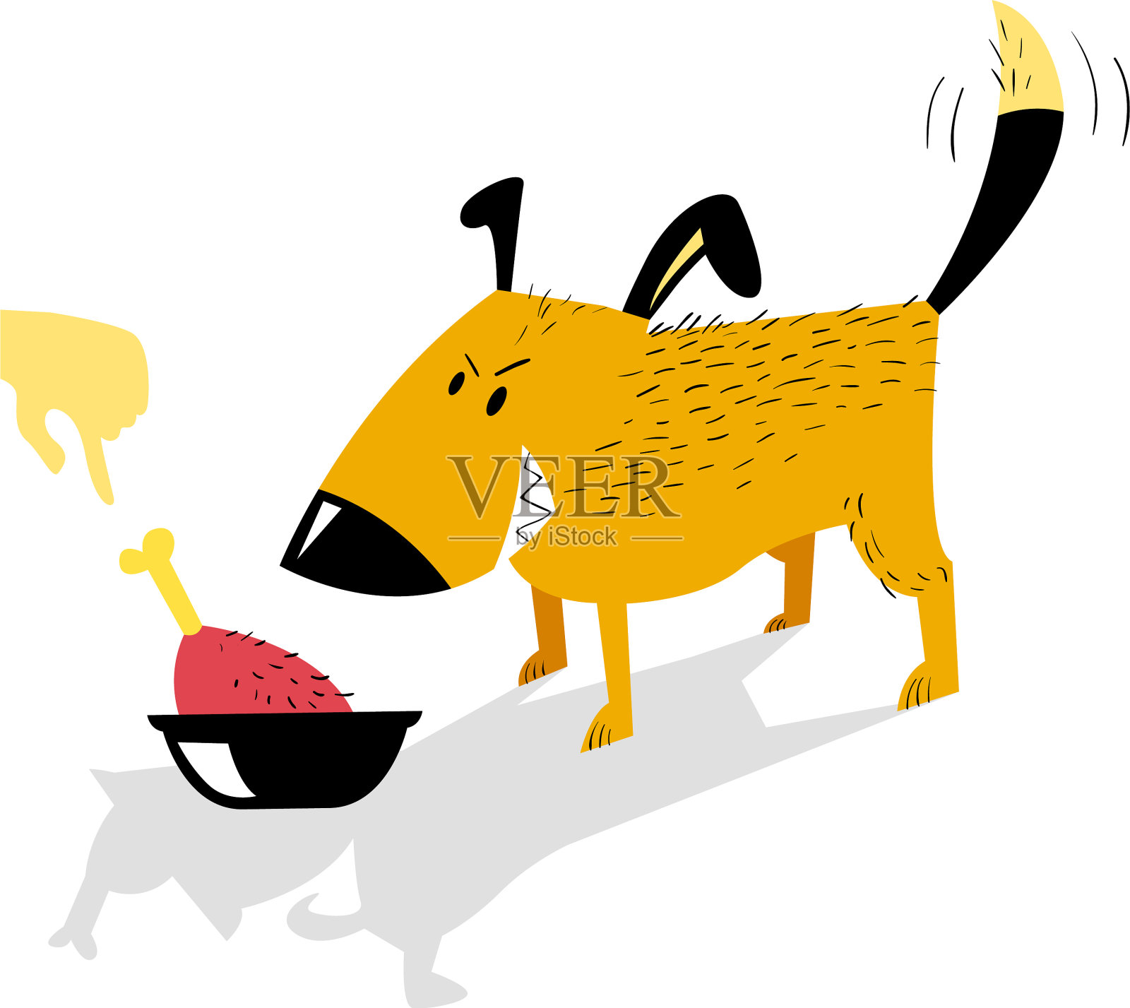 愤怒的狗守卫着一碗人手上的食物设计元素图片