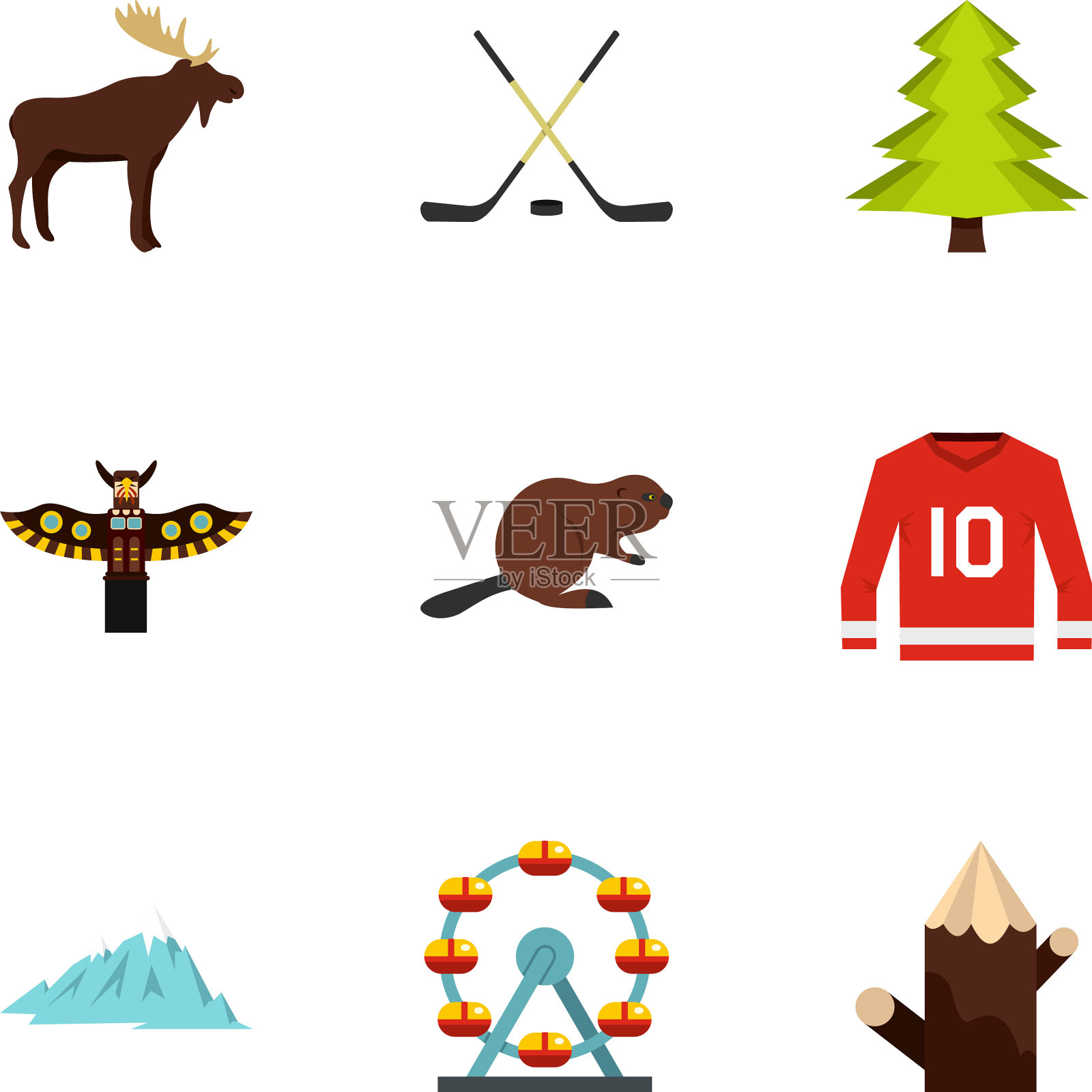 加拿大符号图标设置扁平样式图标素材