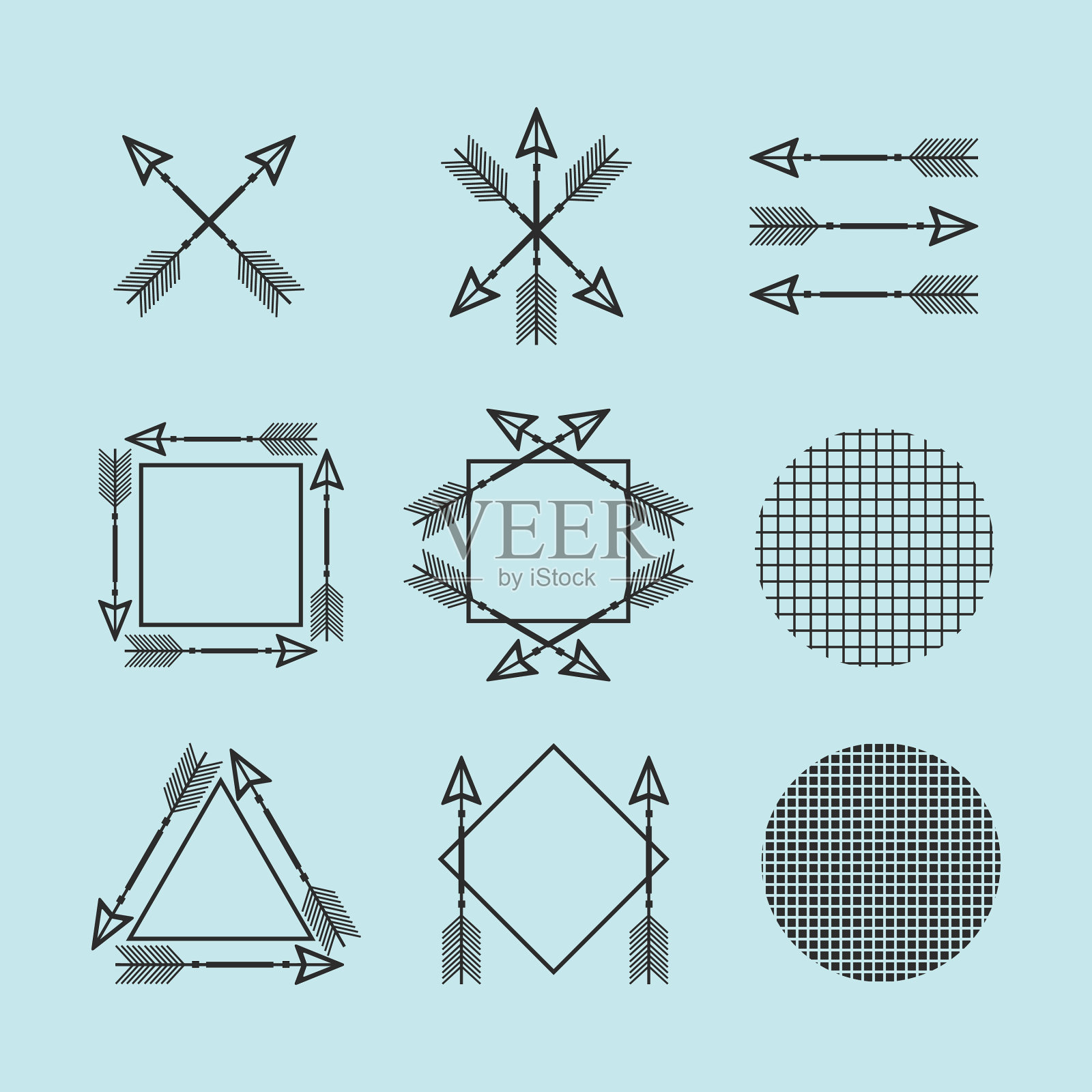 黑色剪影阿兹特克箭头标志旗帜设置图标素材