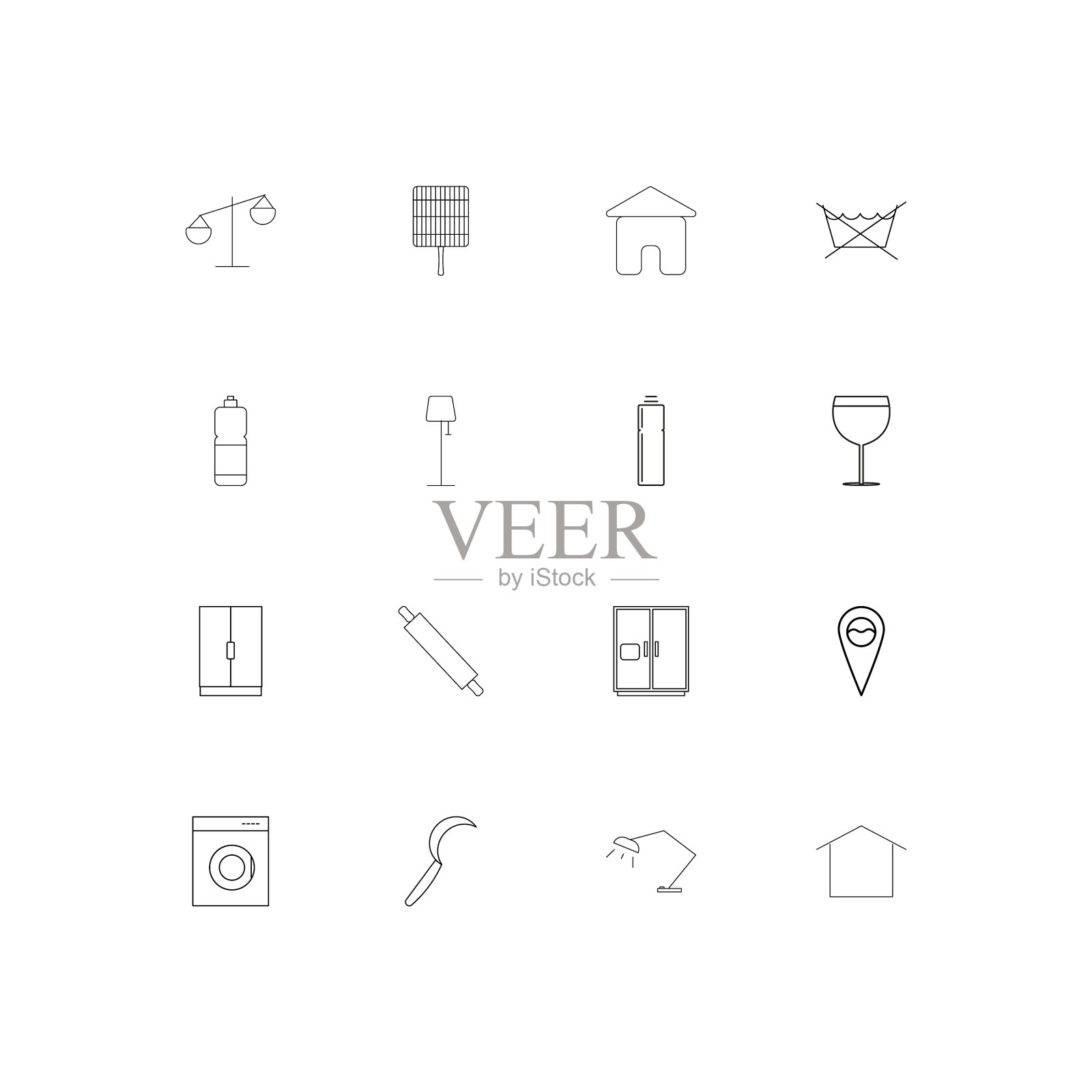 家电线形薄图标设置轮廓图标素材