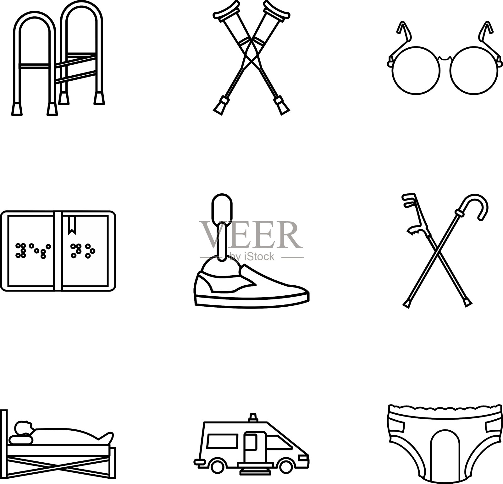 残疾人图标设置轮廓样式图标素材