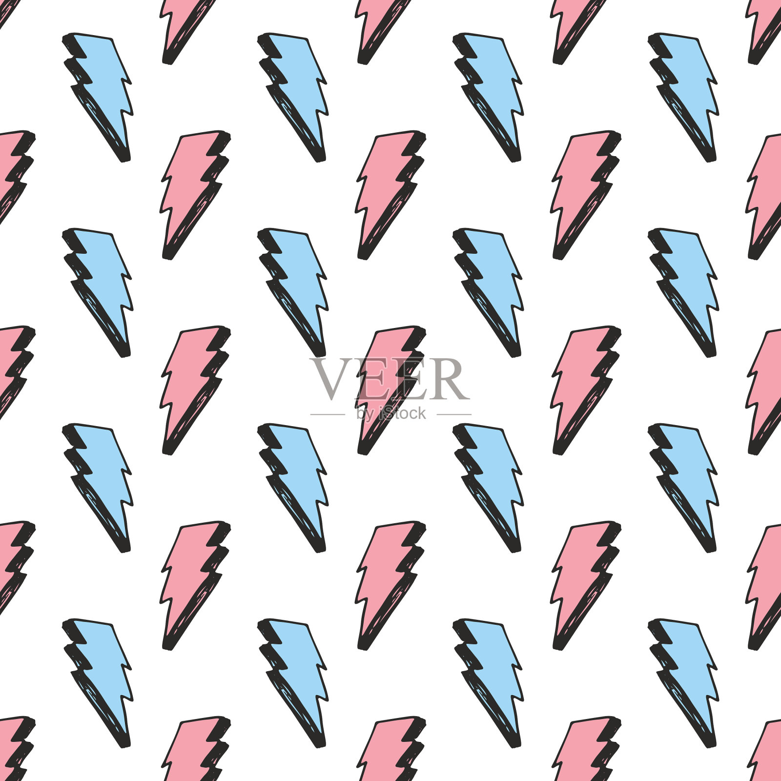 闪电无缝图案手绘草图插画图片素材